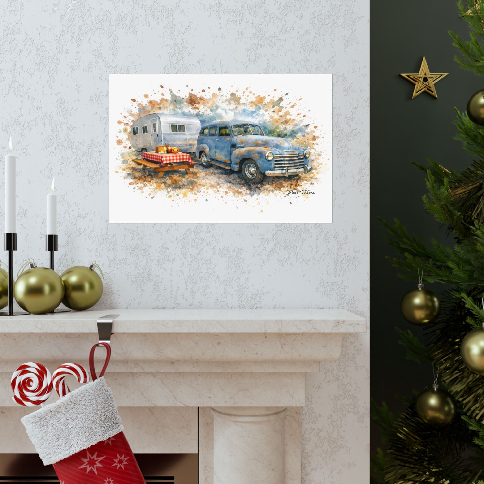 Vintage Road Trip – Blue Classic Car & Camper Adventure