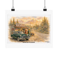 Vintage Route 66 Gas Station Poster — Classic Car 1950s Buick Roadmaster - Mountain Road Matte Horizontal Print