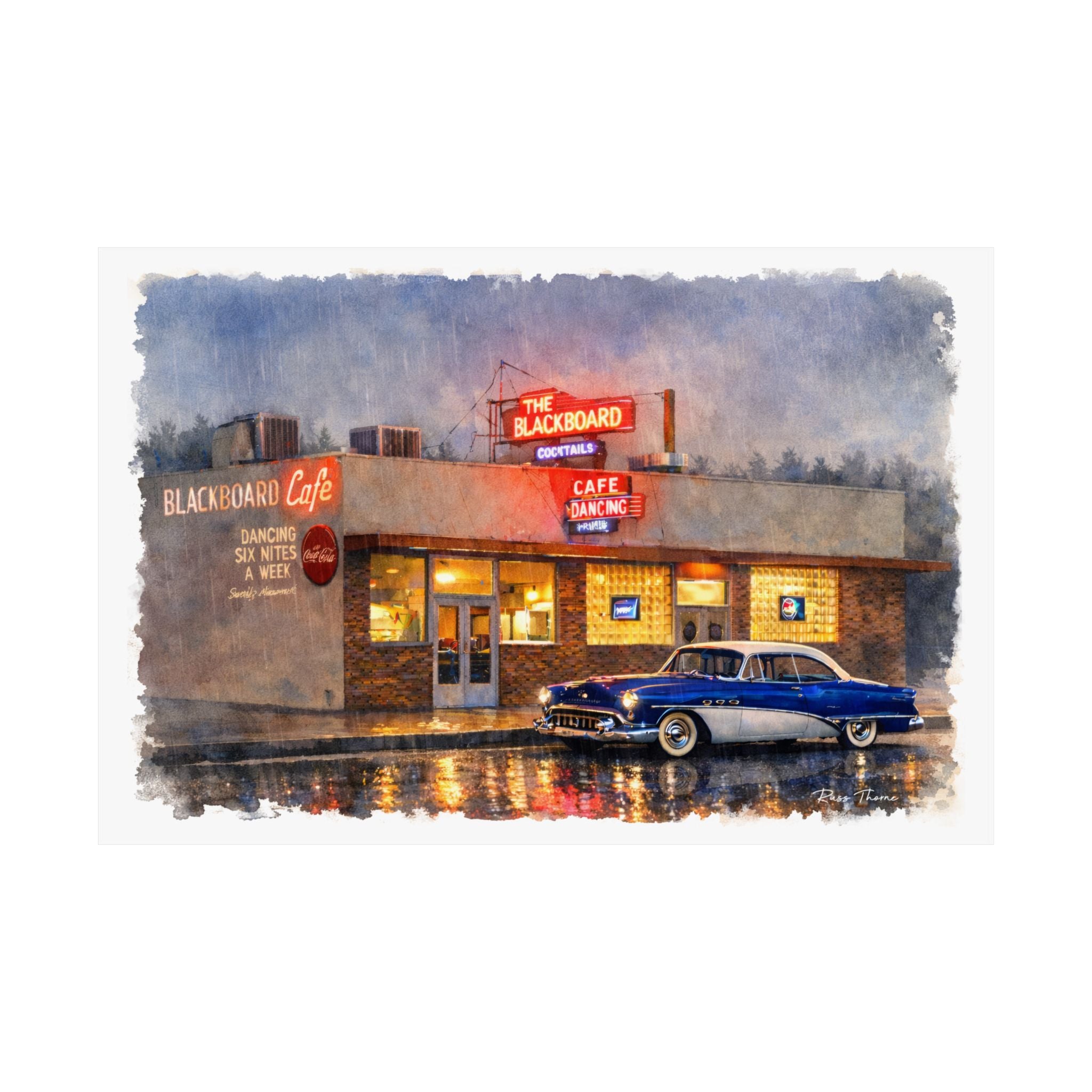 Retro Diner Poster — 'Blackboard Bar and Cafe'  Bakersfield, Ca. Matte Horizontal Wall Art