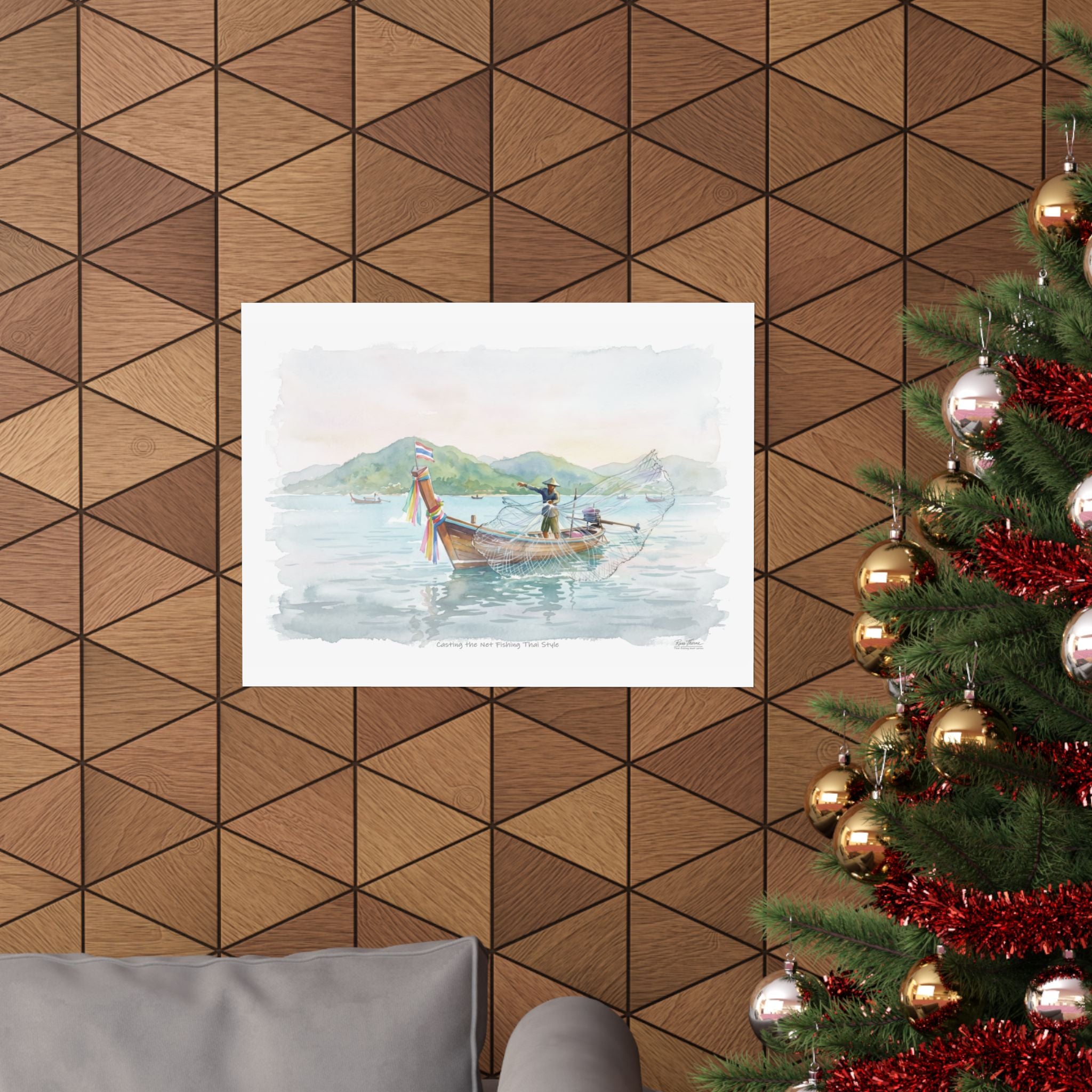 Casting the Net – Traditional Thai Fishing Watercolor Art Print