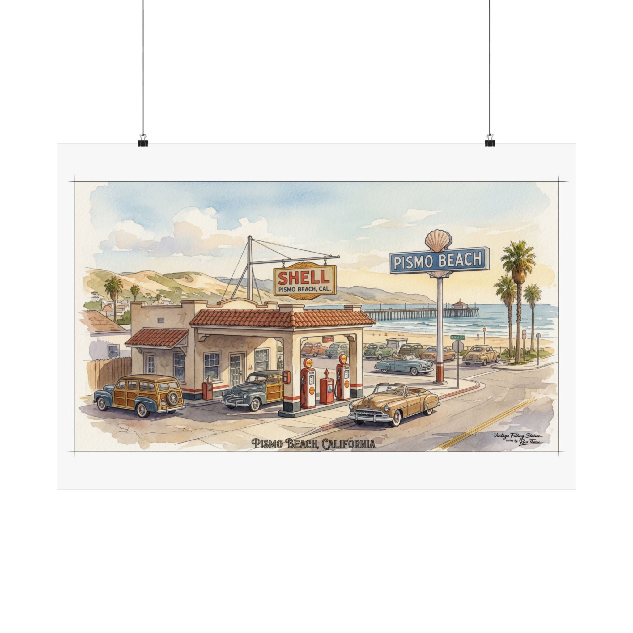 Pismo Beach Vintage Gas Station Matte Poster