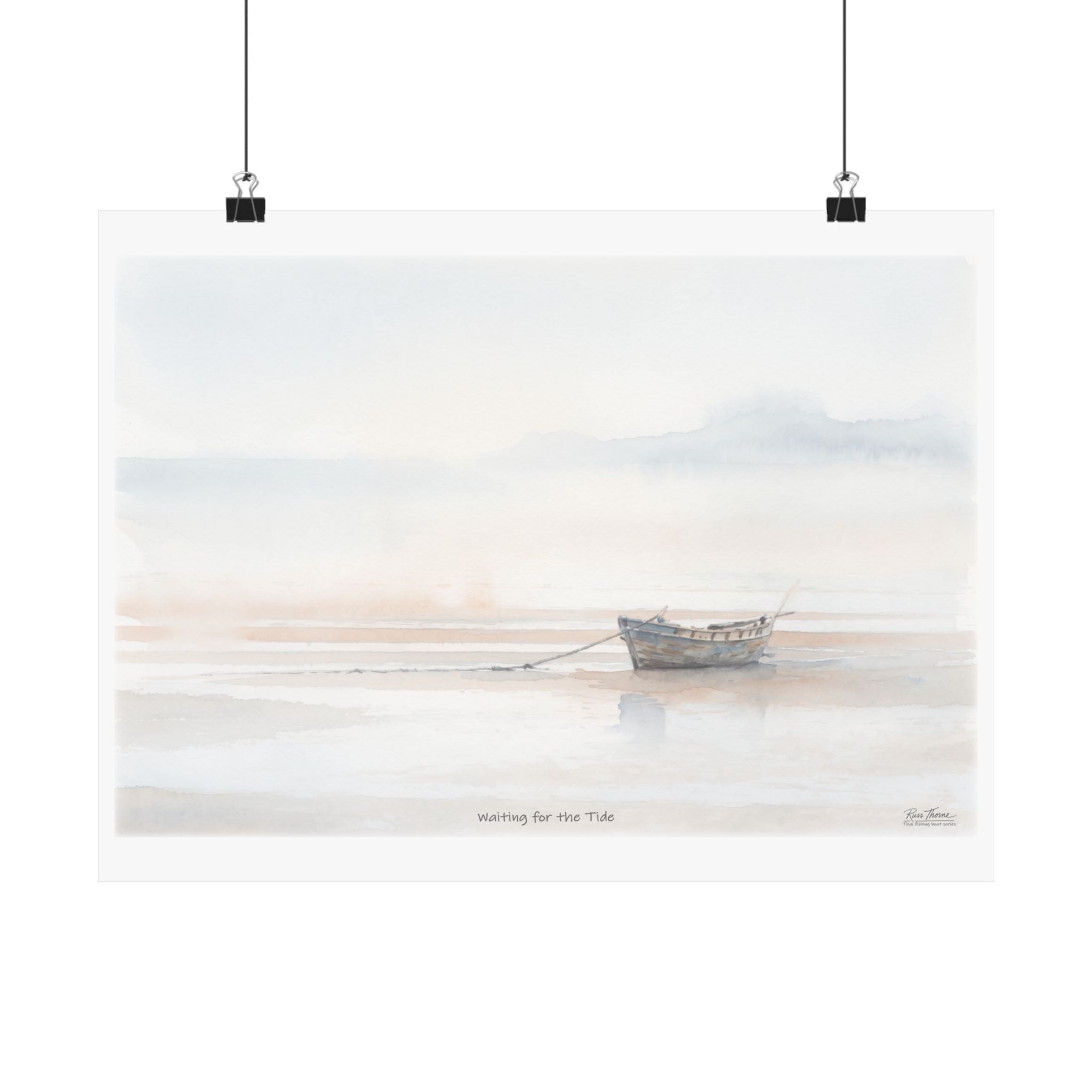 Waiting for the Tide – Coastal Watercolor Fishing Boat Art Print