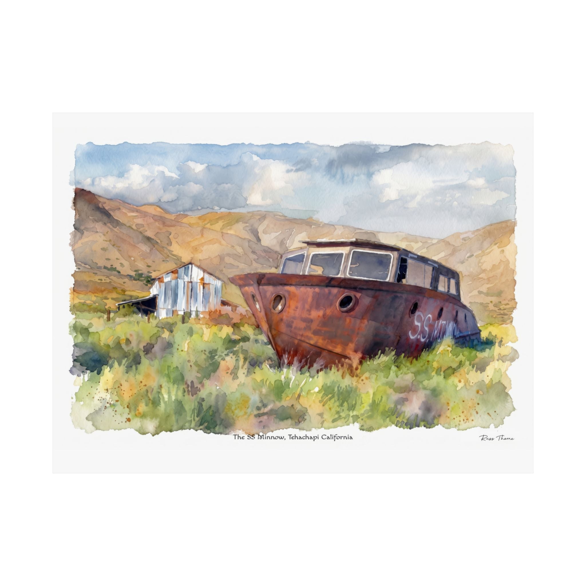 SS Minnow, Tehachapi California.  Vintage Rusted Boat Landscape Art Print