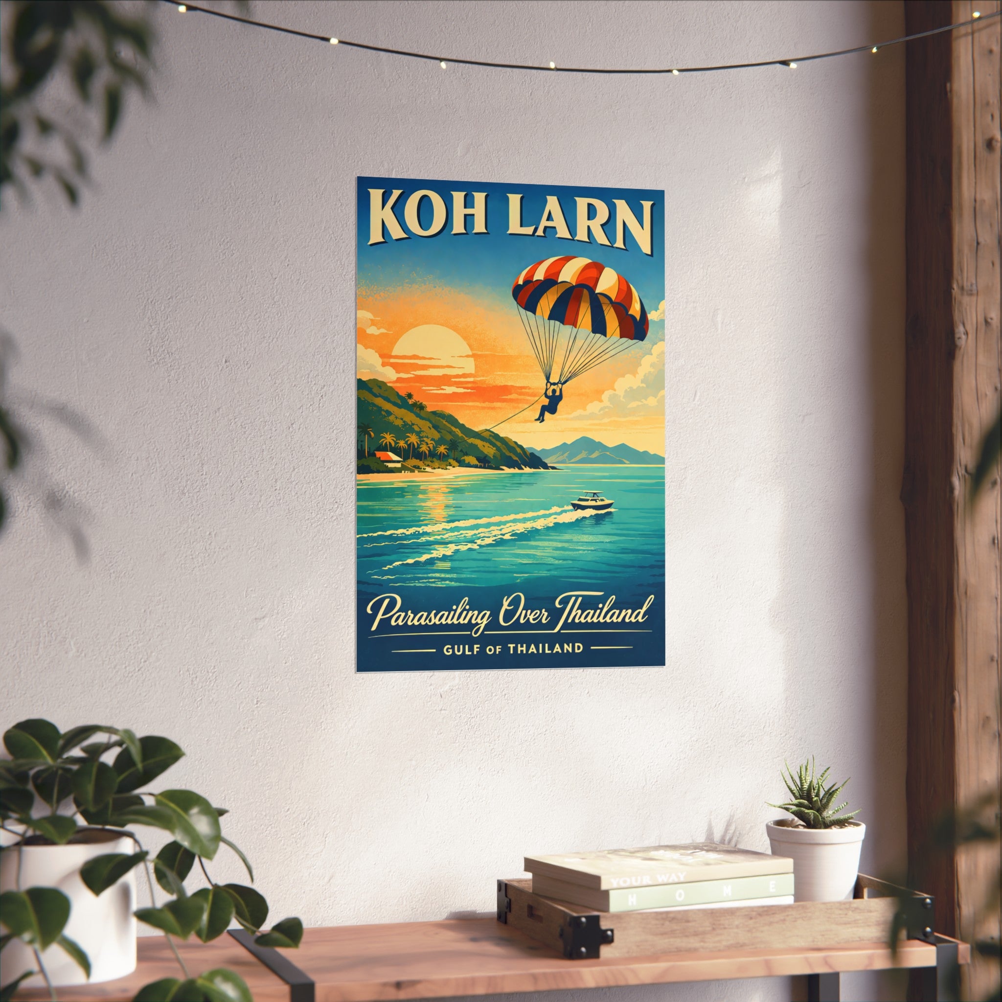 Koh Larn Parasailing Over Thailand Fine Art Poster — Retro Travel Print