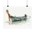 Thai Longtail Fishing Boat Watercolor – Tropical Coastal Thailand Art Print