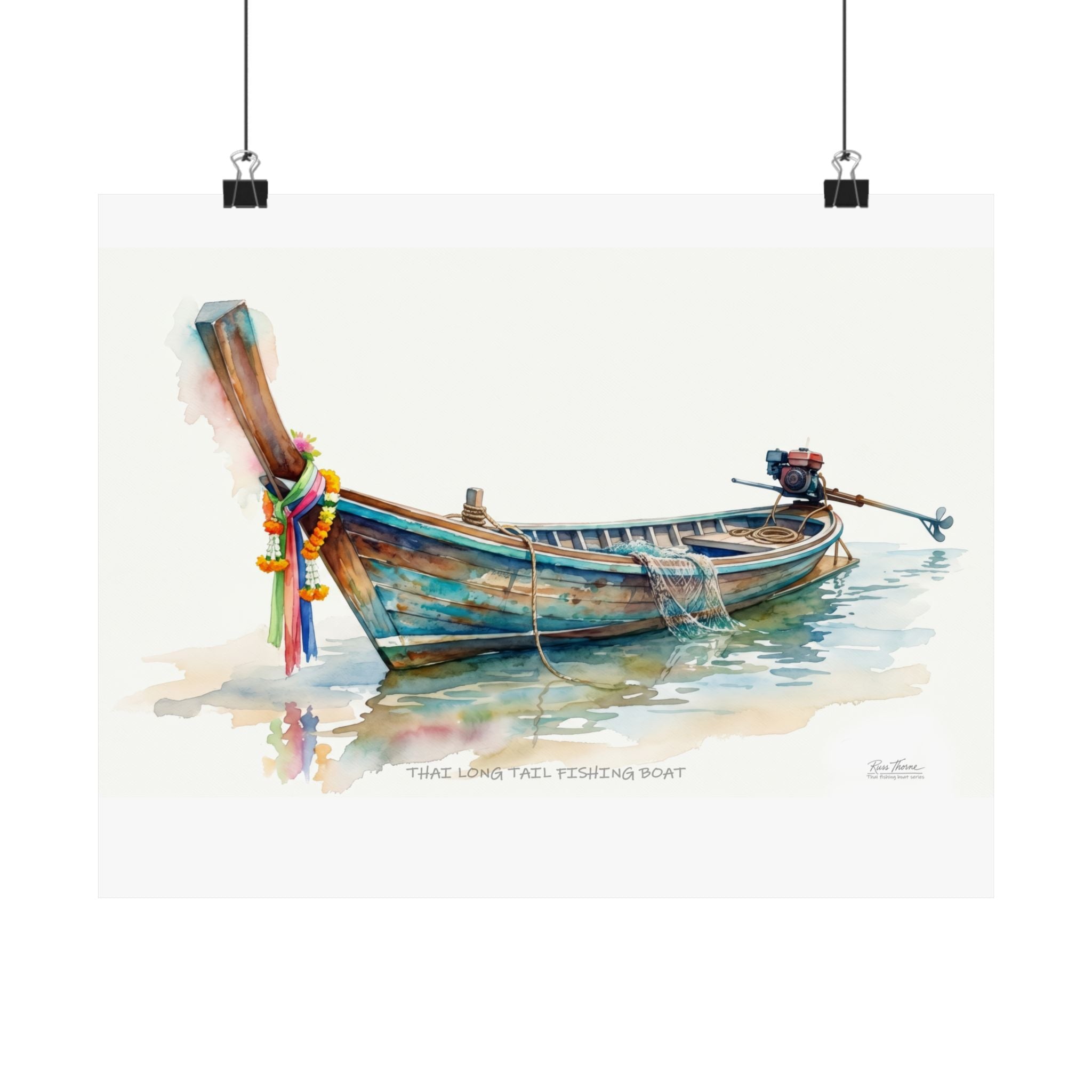 Thai Longtail Fishing Boat Watercolor – Tropical Coastal Thailand Art Print