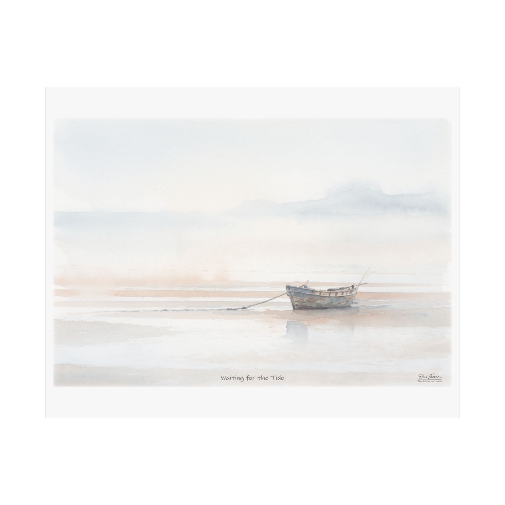 Waiting for the Tide – Coastal Watercolor Fishing Boat Art Print