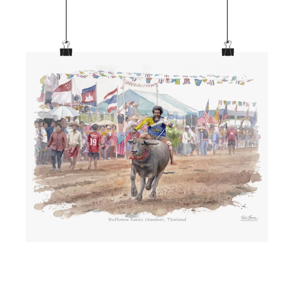 Buffalo Races of Chonburi – Thailand Watercolor Print