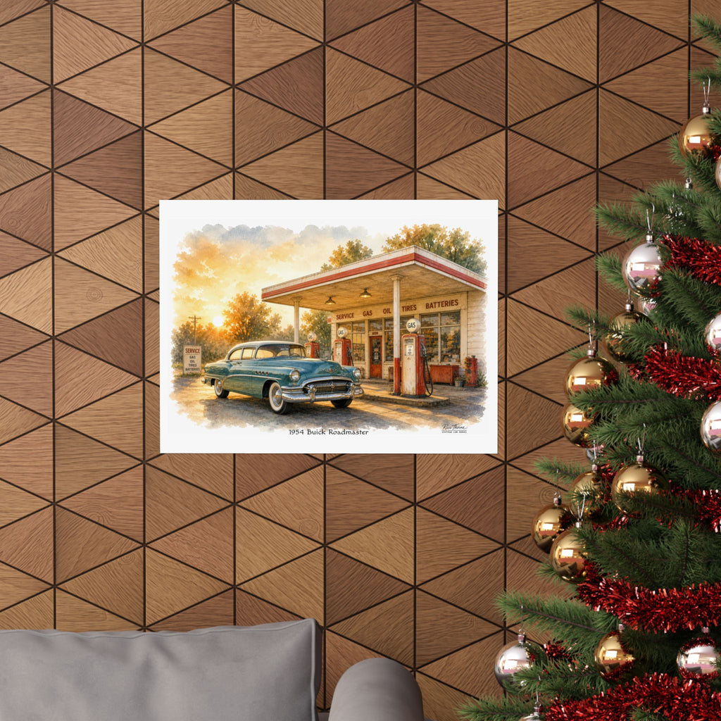 1954 Buick Roadmaster – Golden Hour Classic Americana Watercolor