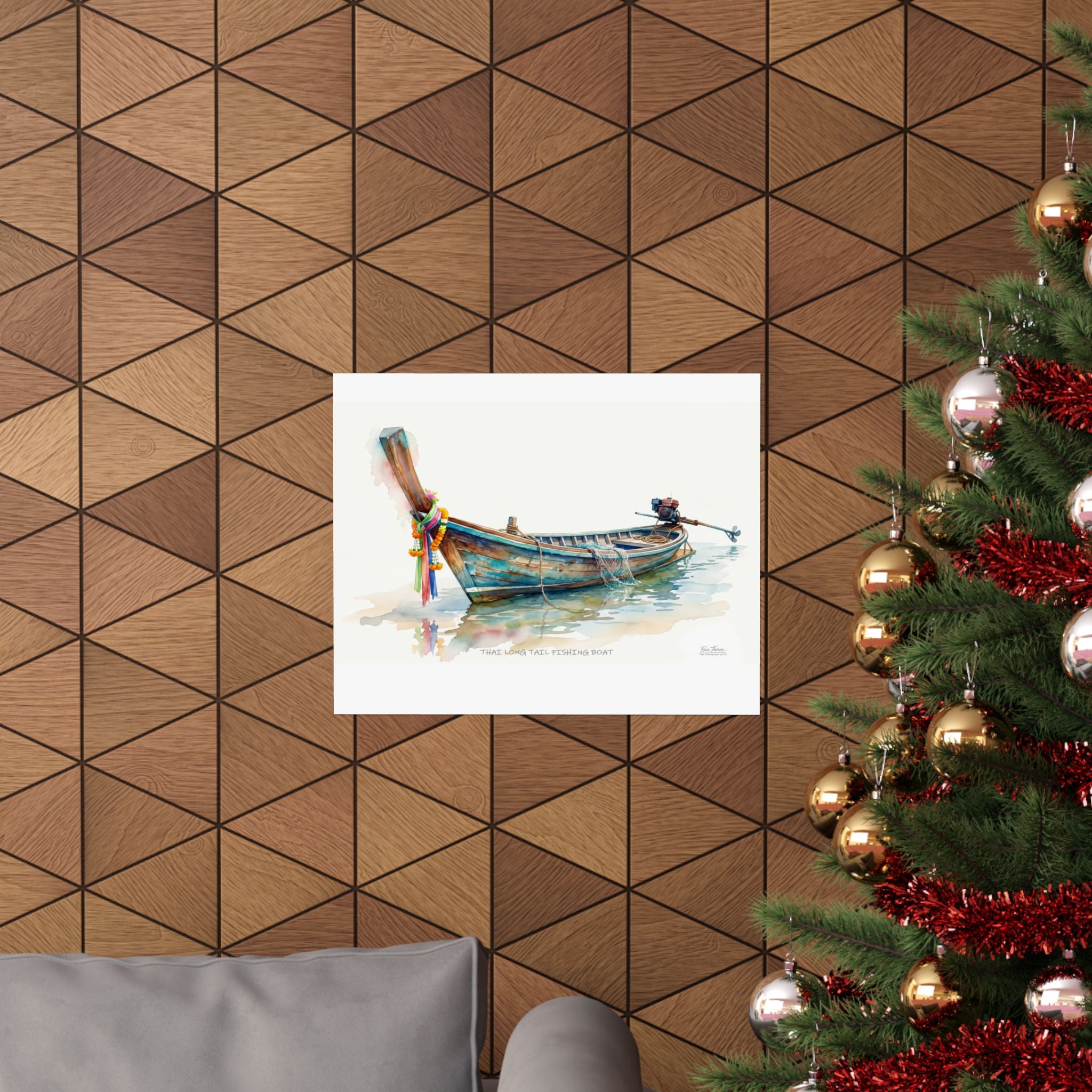 Thai Longtail Fishing Boat Watercolor – Tropical Coastal Thailand Art Print