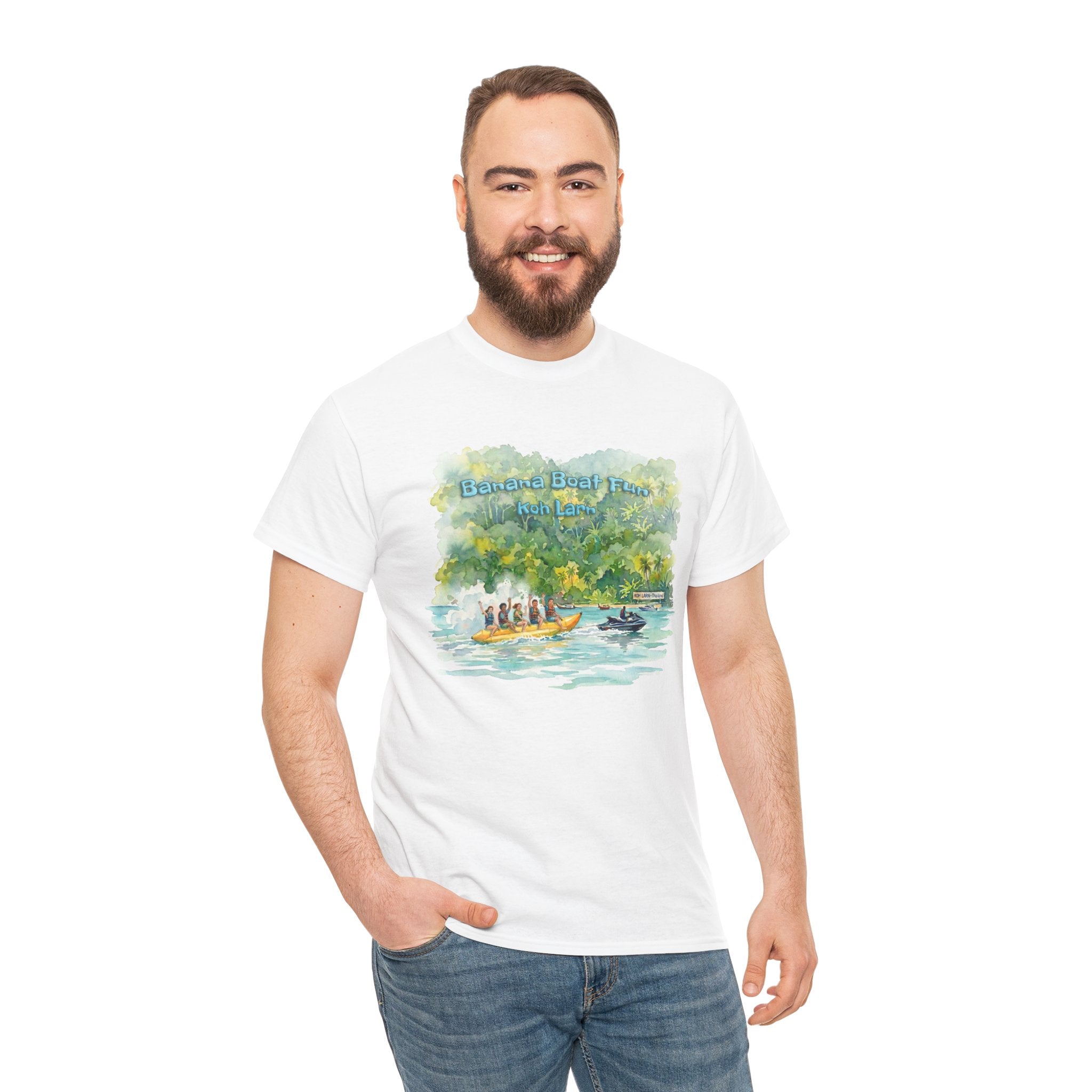 Banana Boat Fun at Koh Larn Pattaya – Premium Watercolor Art T-Shirt