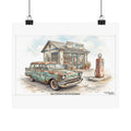 Vintage Gas Station Poster —1957 Chevrolet 210 station wagon-- Wall Art (Matte Horizontal)