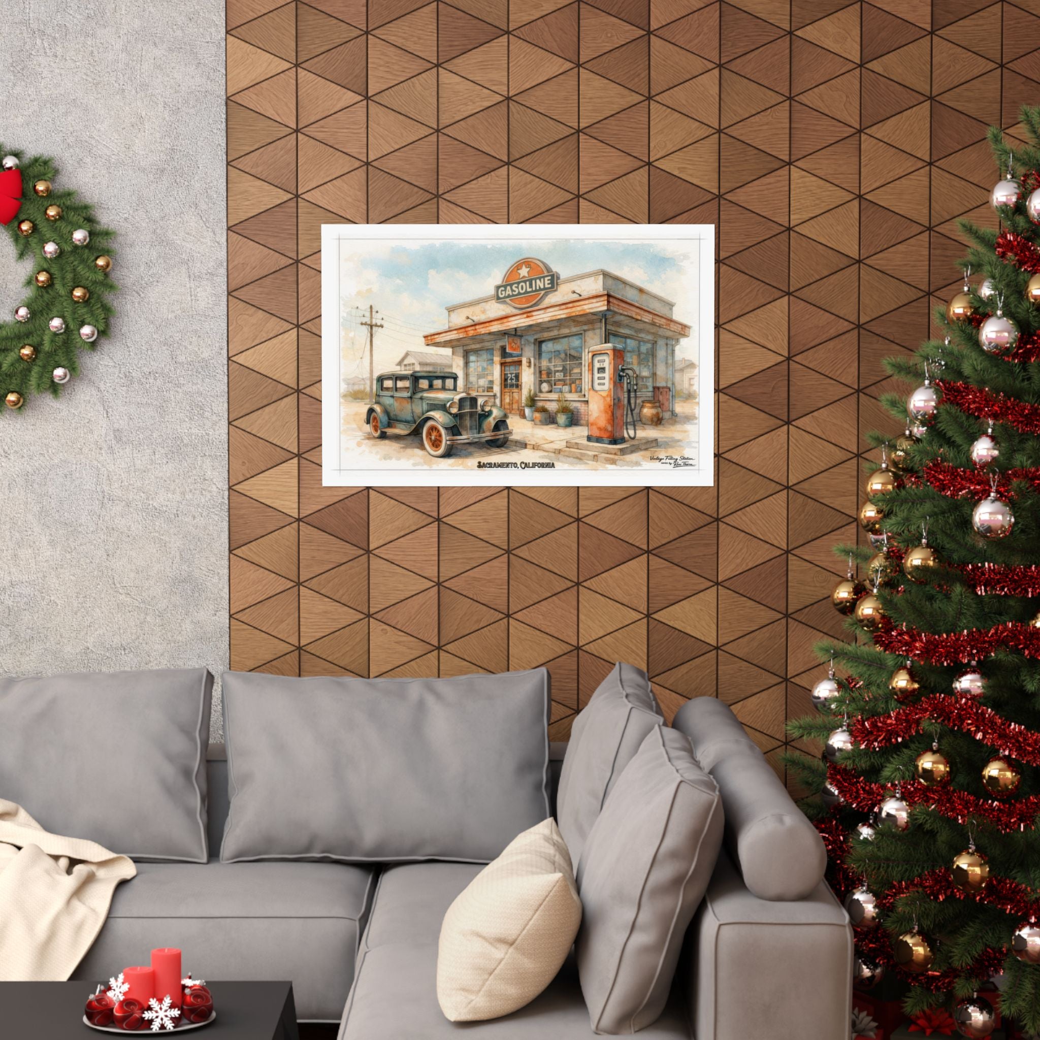 Vintage Gas Station Matte Poster — Retro Automobile Wall Art (Sacramento, California)
