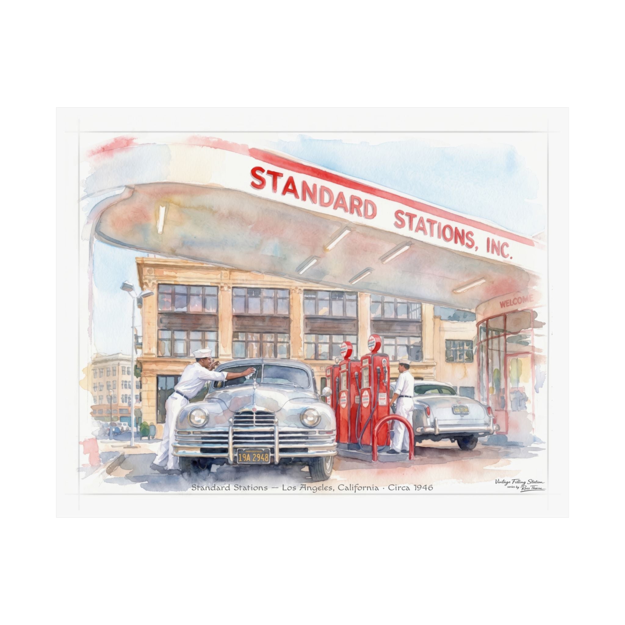 Vintage Gas Station Matte Poster — Standard Service — Los Angeles, 1946