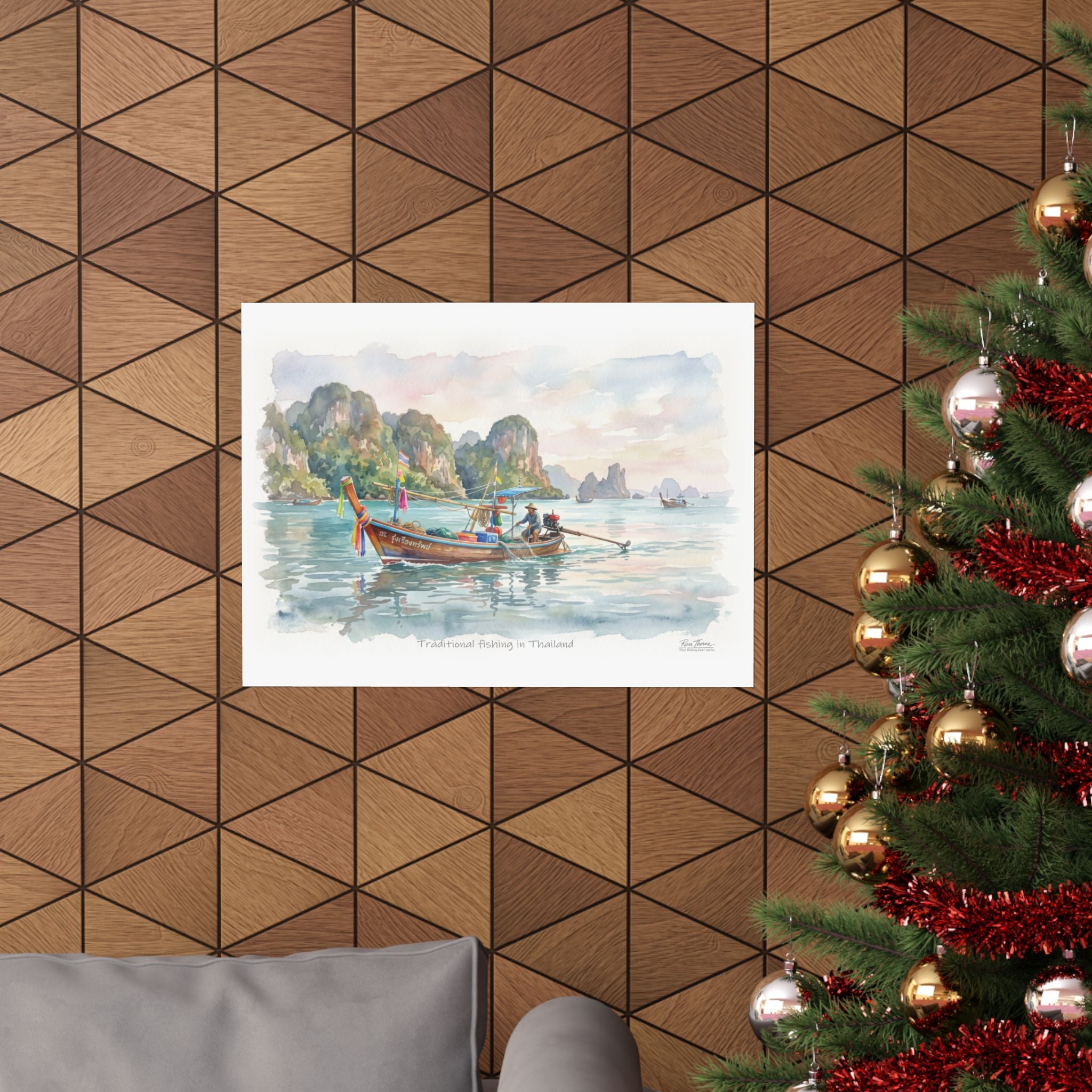 Traditional Thai Longtail Boat – Tropical Fishing Watercolor Art Print