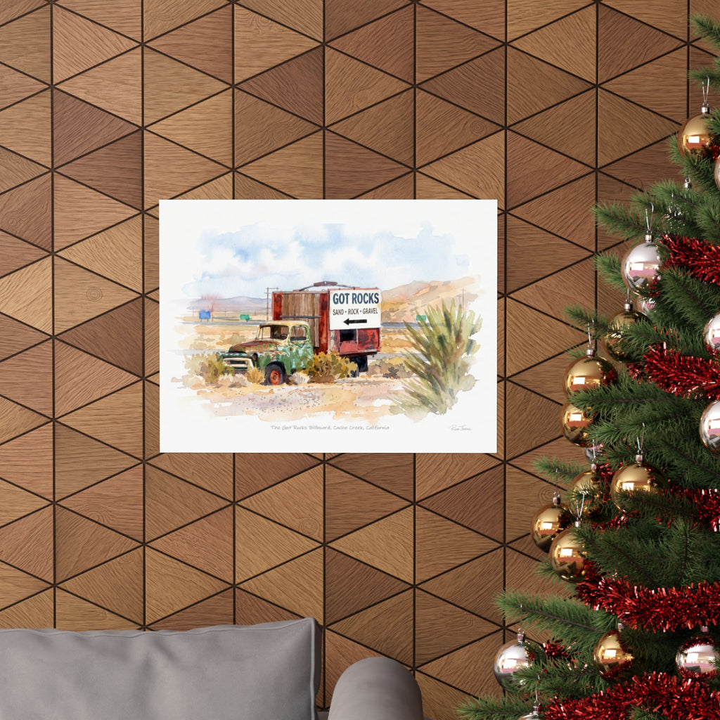 The Got Rocks Billboard – Cache Creek, California Watercolor Print