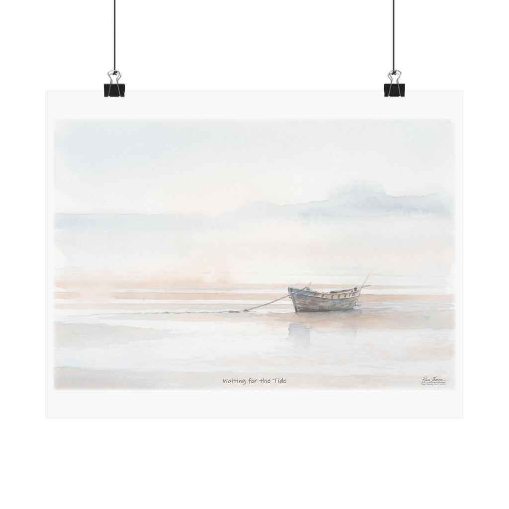 Waiting for the Tide – Coastal Watercolor Fishing Boat Art Print