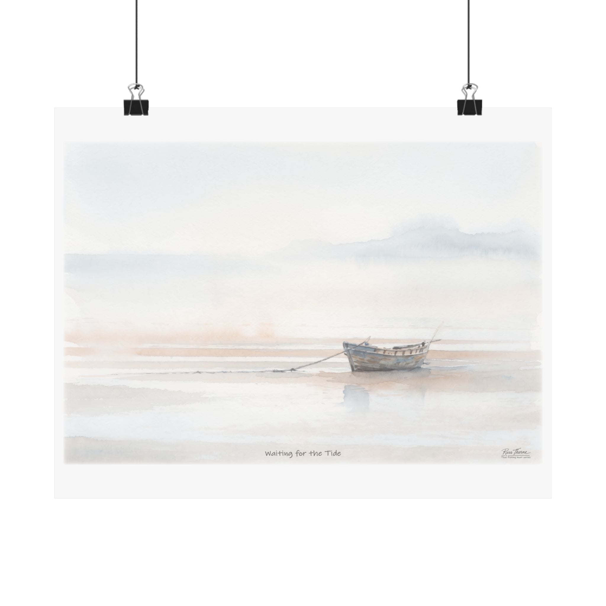 Waiting for the Tide – Coastal Watercolor Fishing Boat Art Print