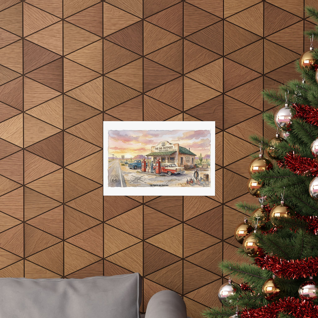 Route 66 Vintage Gas Station Poster — Matte Horizontal Wall Art