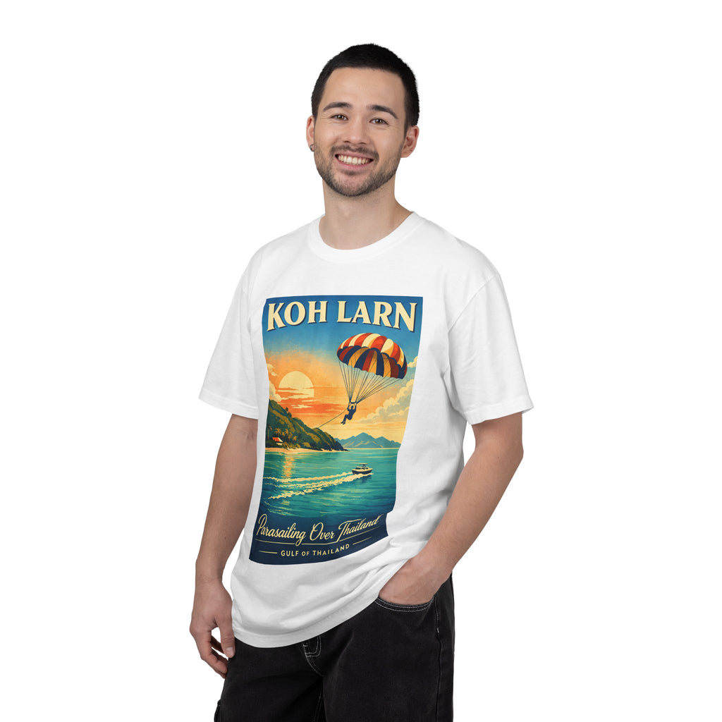 Koh Larn Parasailing Vintage Travel Poster T-Shirt  | Thailand Beach Souvenir Tee