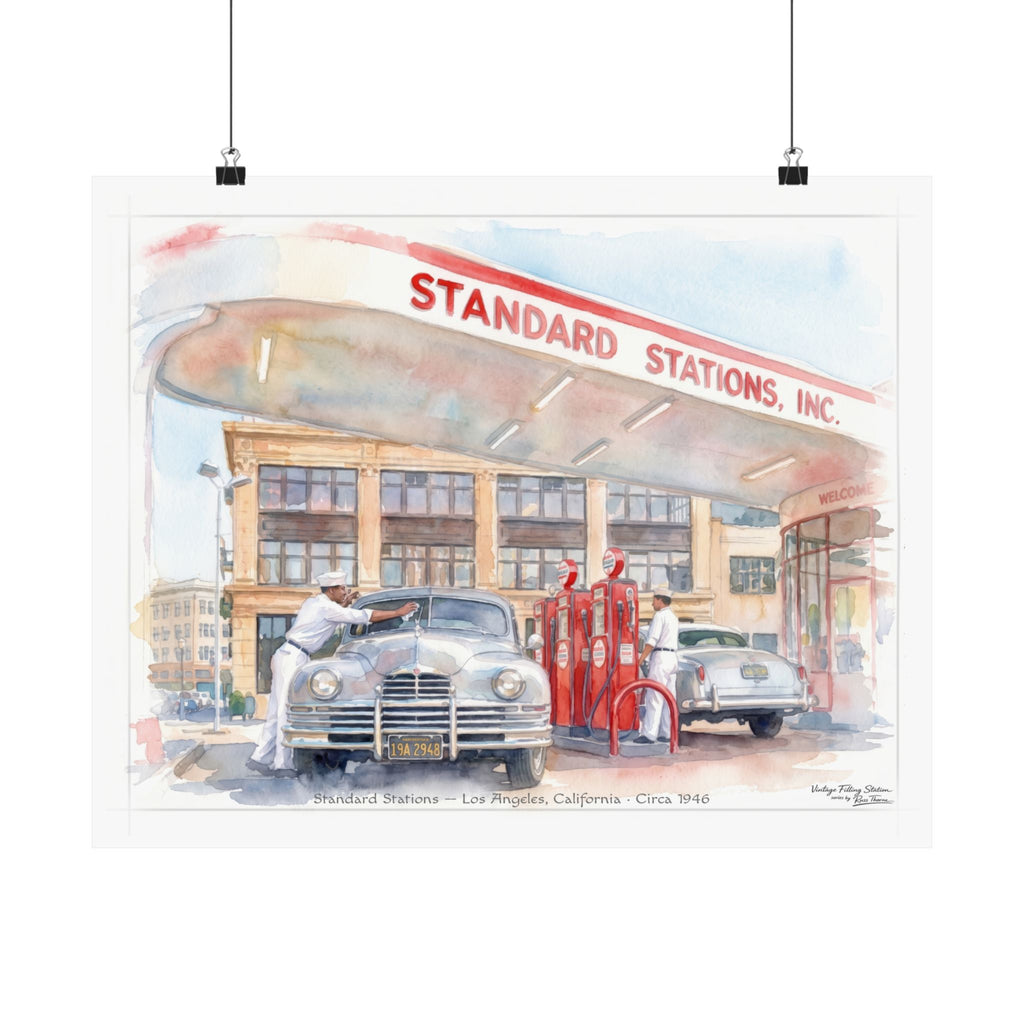 Vintage Gas Station Matte Poster — Standard Service — Los Angeles, 1946
