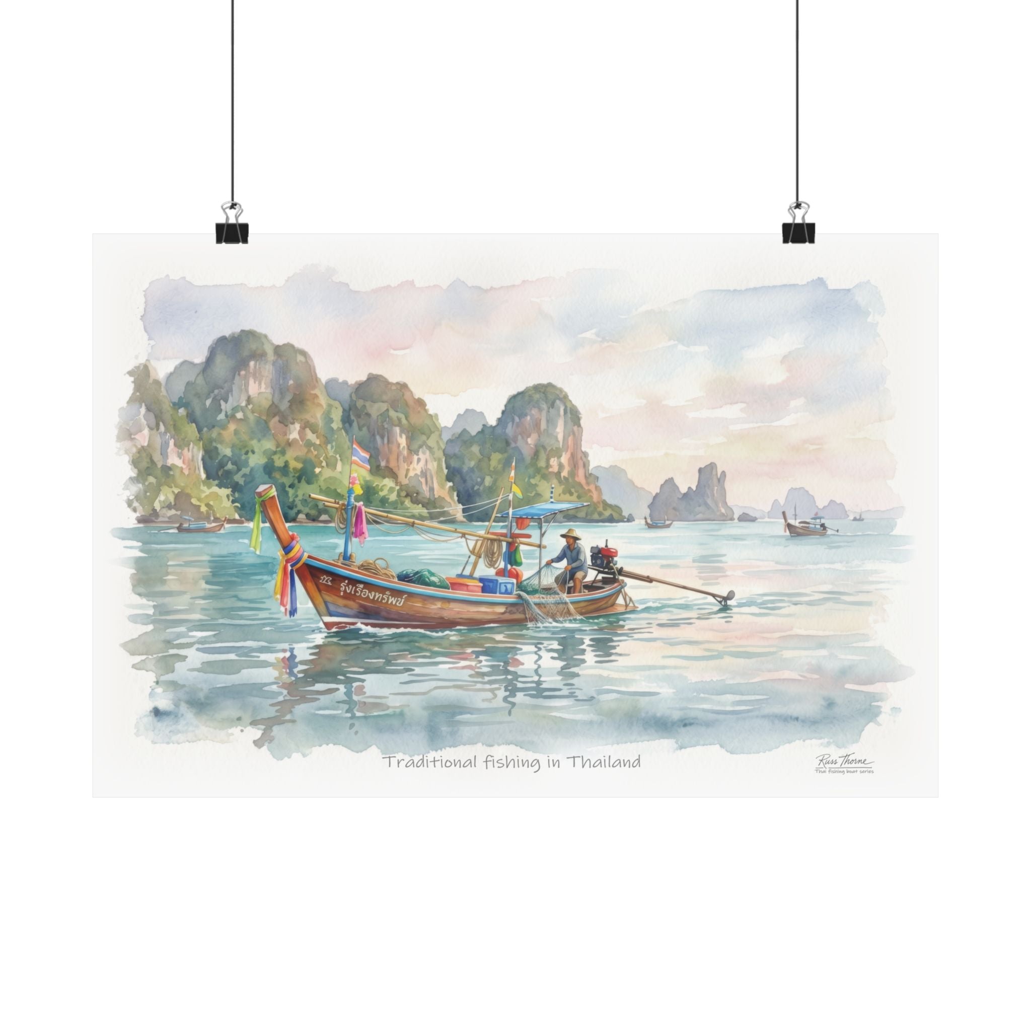 Traditional Thai Longtail Boat – Tropical Fishing Watercolor Art Print