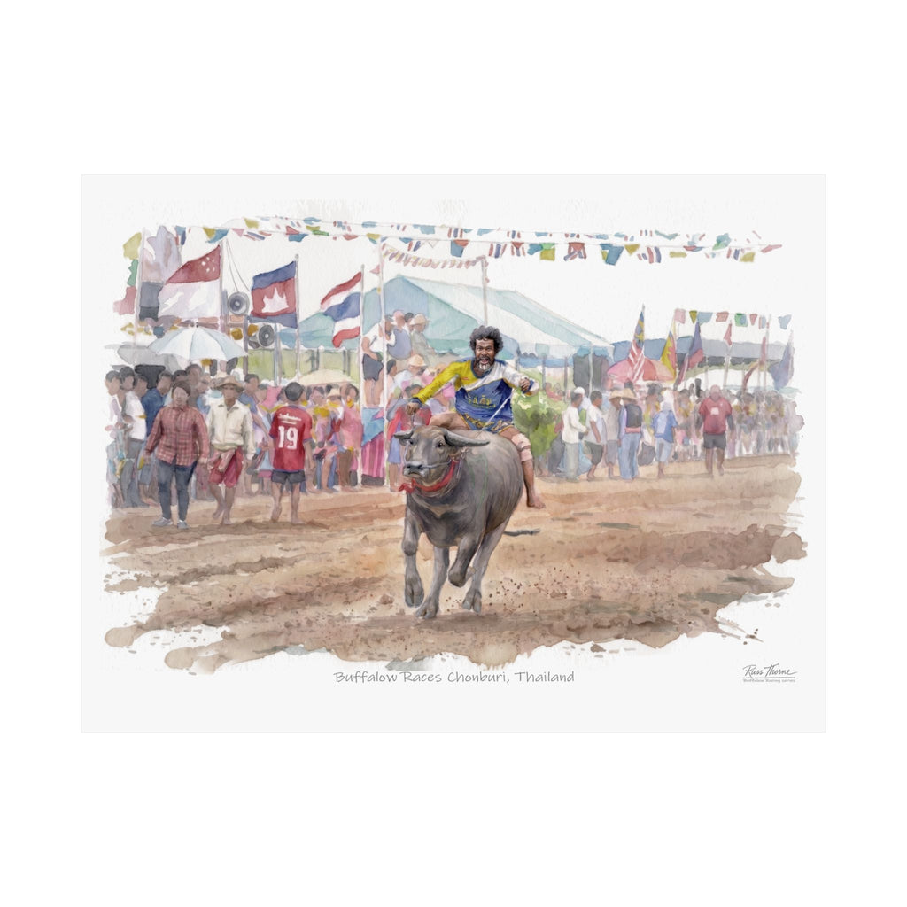 Buffalo Races of Chonburi – Thailand Watercolor Print