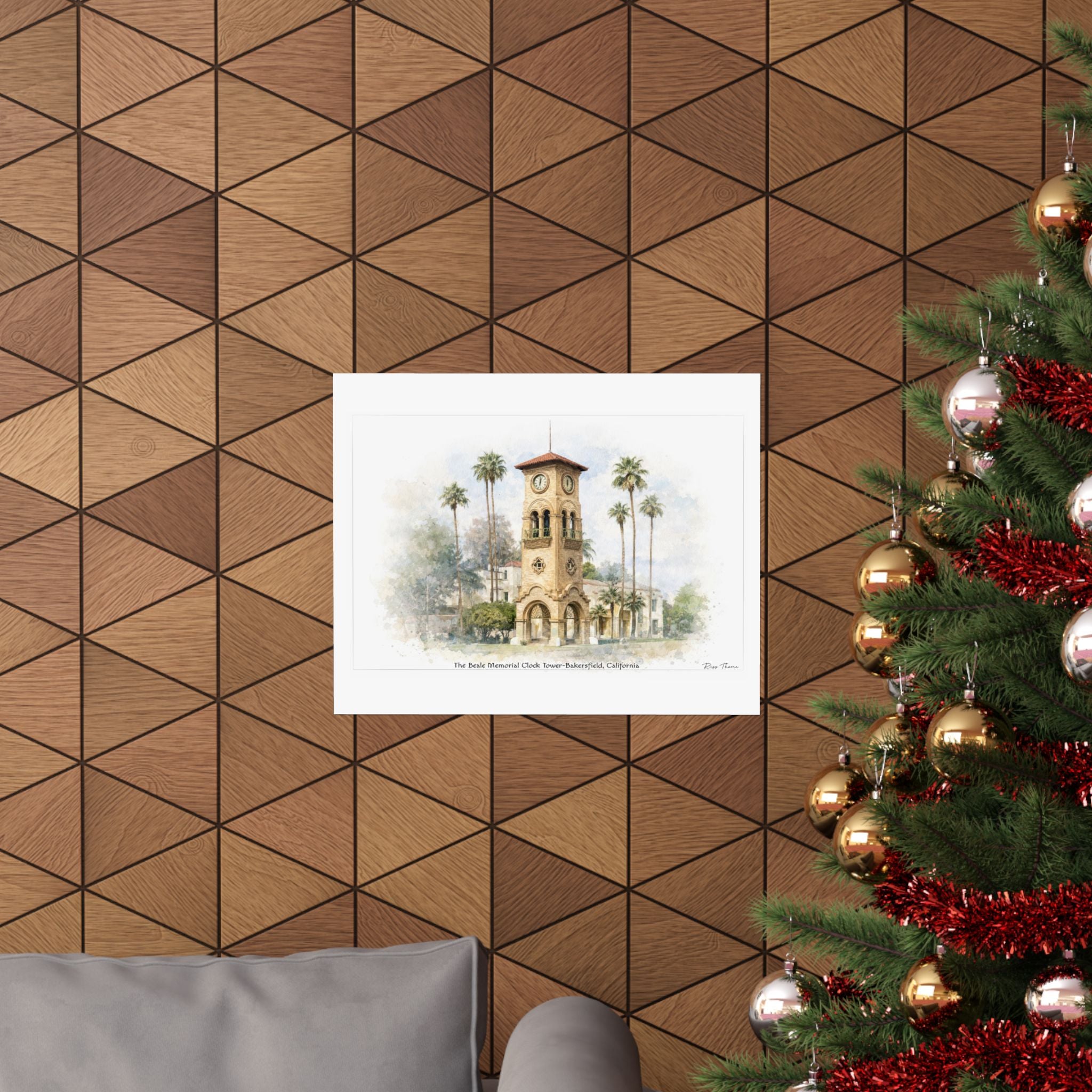 Timeless Sentinel of Bakersfield – Beale Memorial Clock Tower Watercolor
