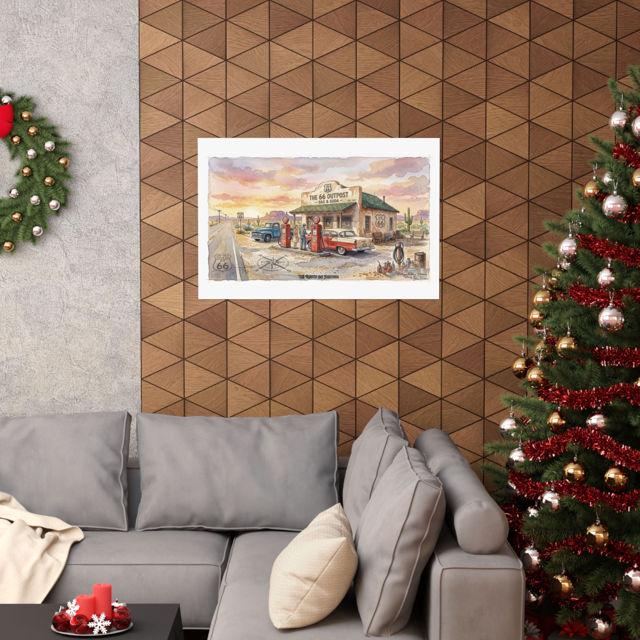Route 66 Vintage Gas Station Poster — Matte Horizontal Wall Art