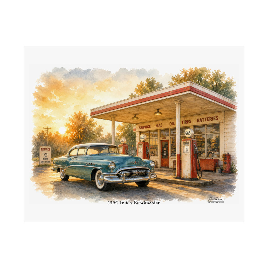 1954 Buick Roadmaster – Golden Hour Classic Americana Watercolor