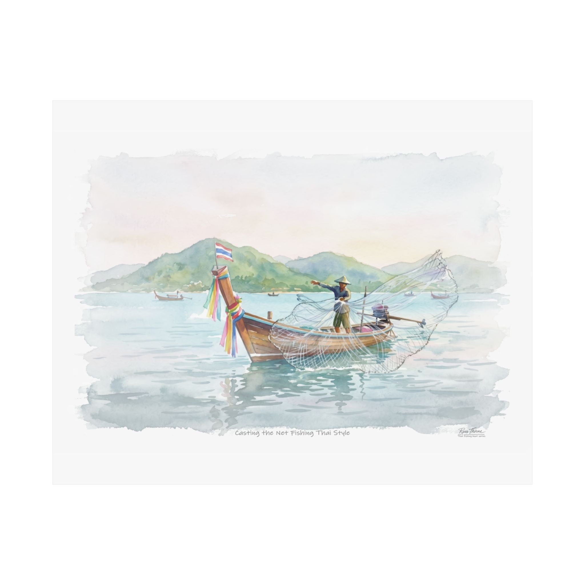 Casting the Net – Traditional Thai Fishing Watercolor Art Print