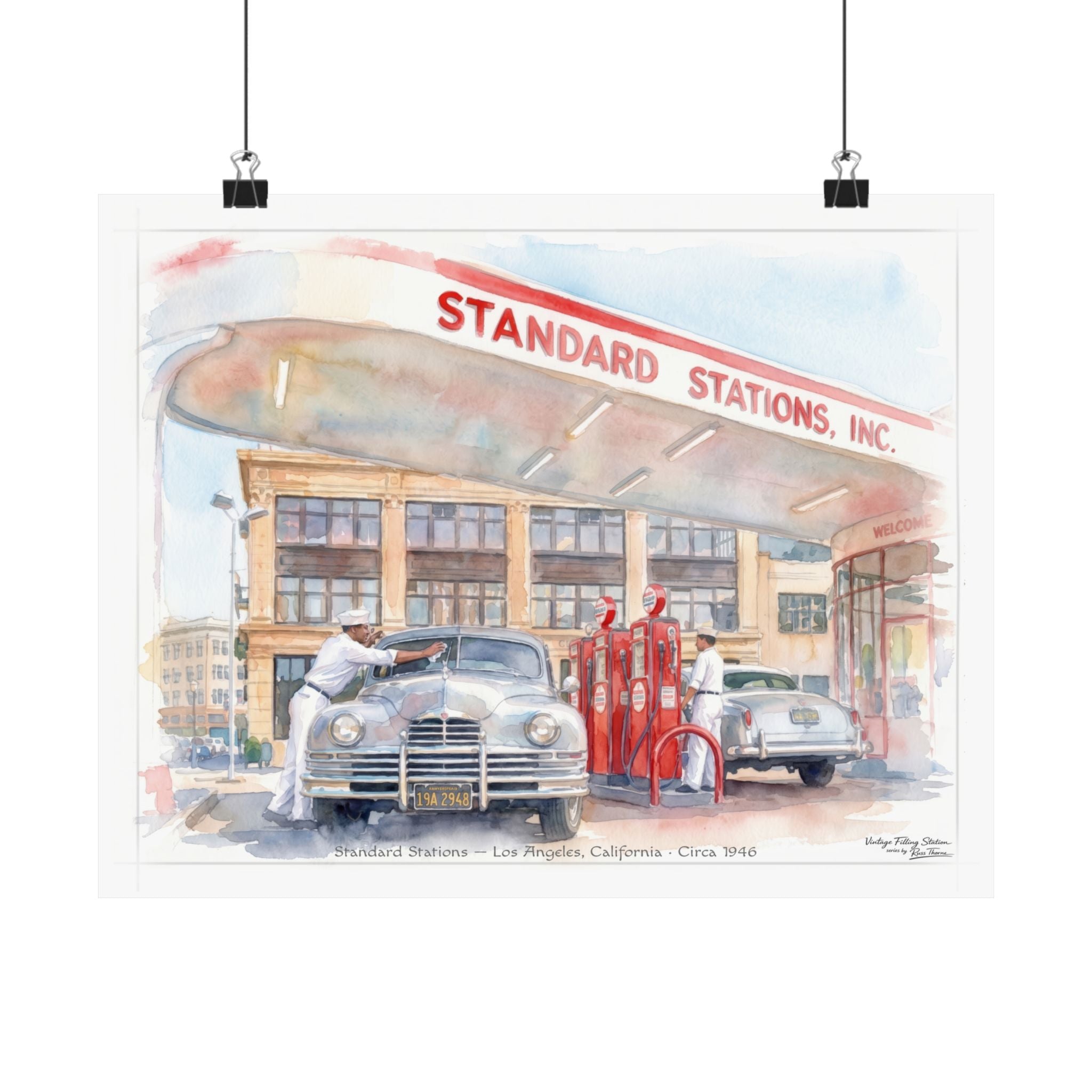 Vintage Gas Station Matte Poster — Standard Service — Los Angeles, 1946