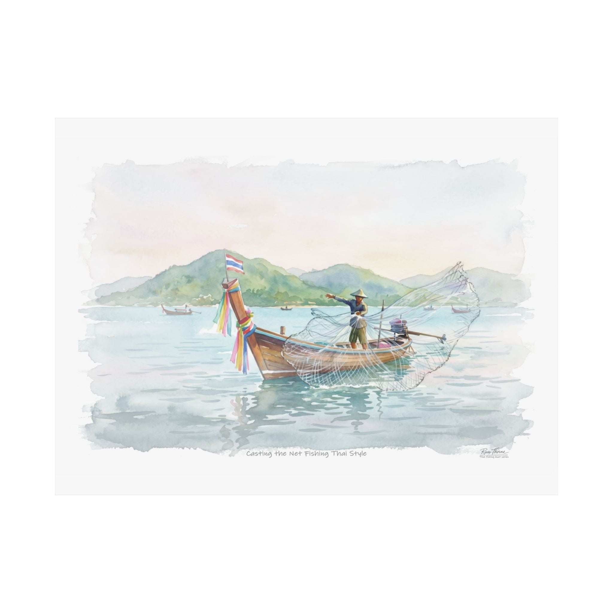Casting the Net – Traditional Thai Fishing Watercolor Art Print