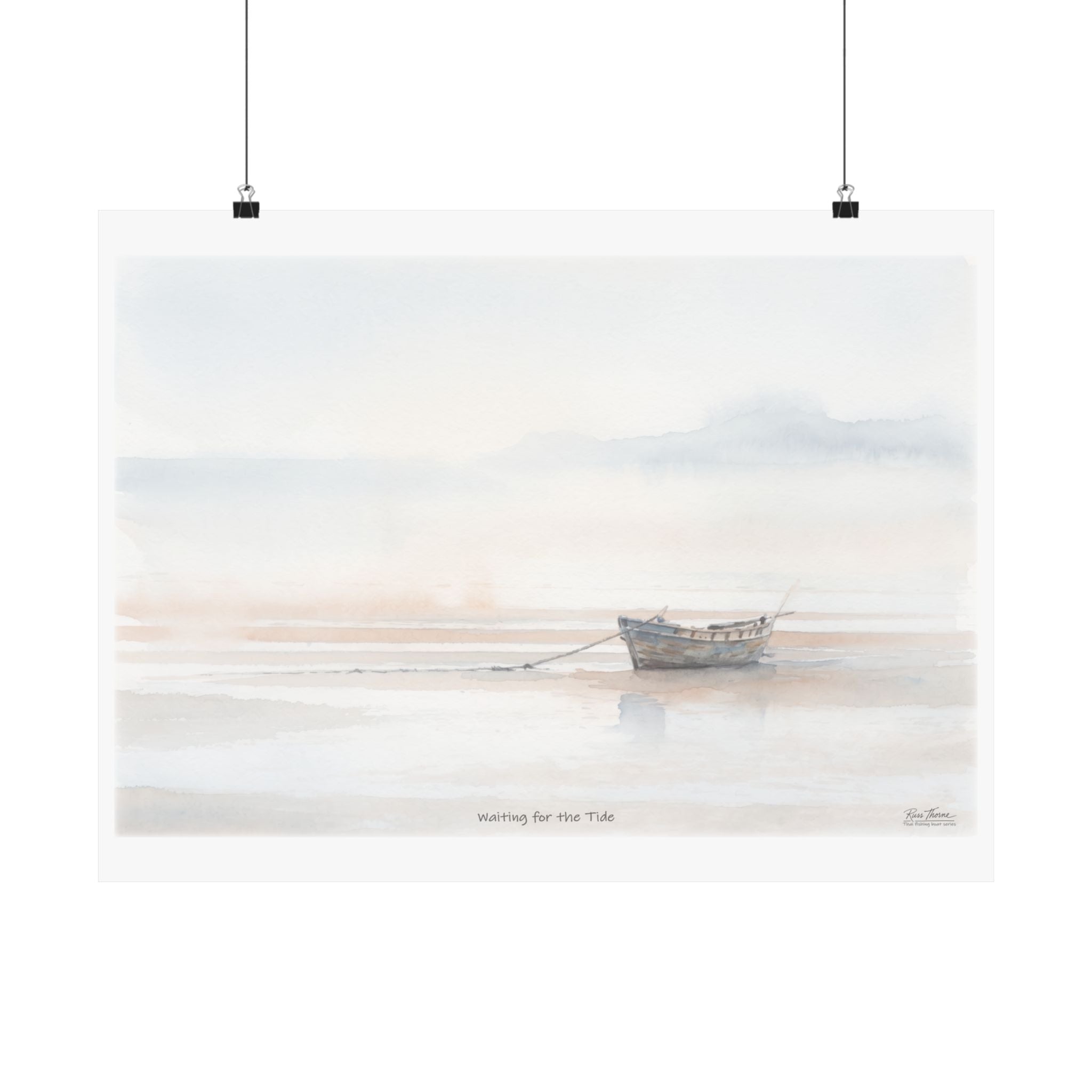 Waiting for the Tide – Coastal Watercolor Fishing Boat Art Print