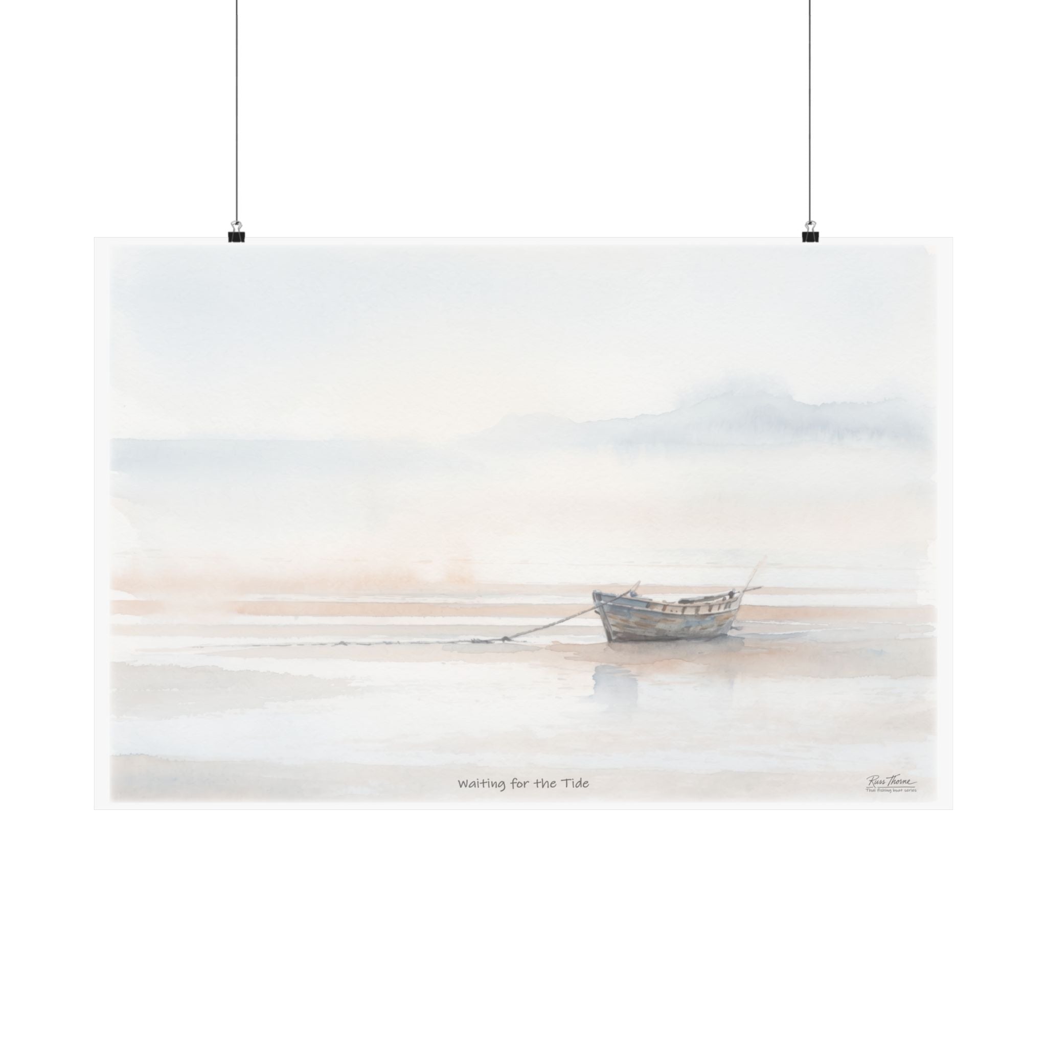 Waiting for the Tide – Coastal Watercolor Fishing Boat Art Print