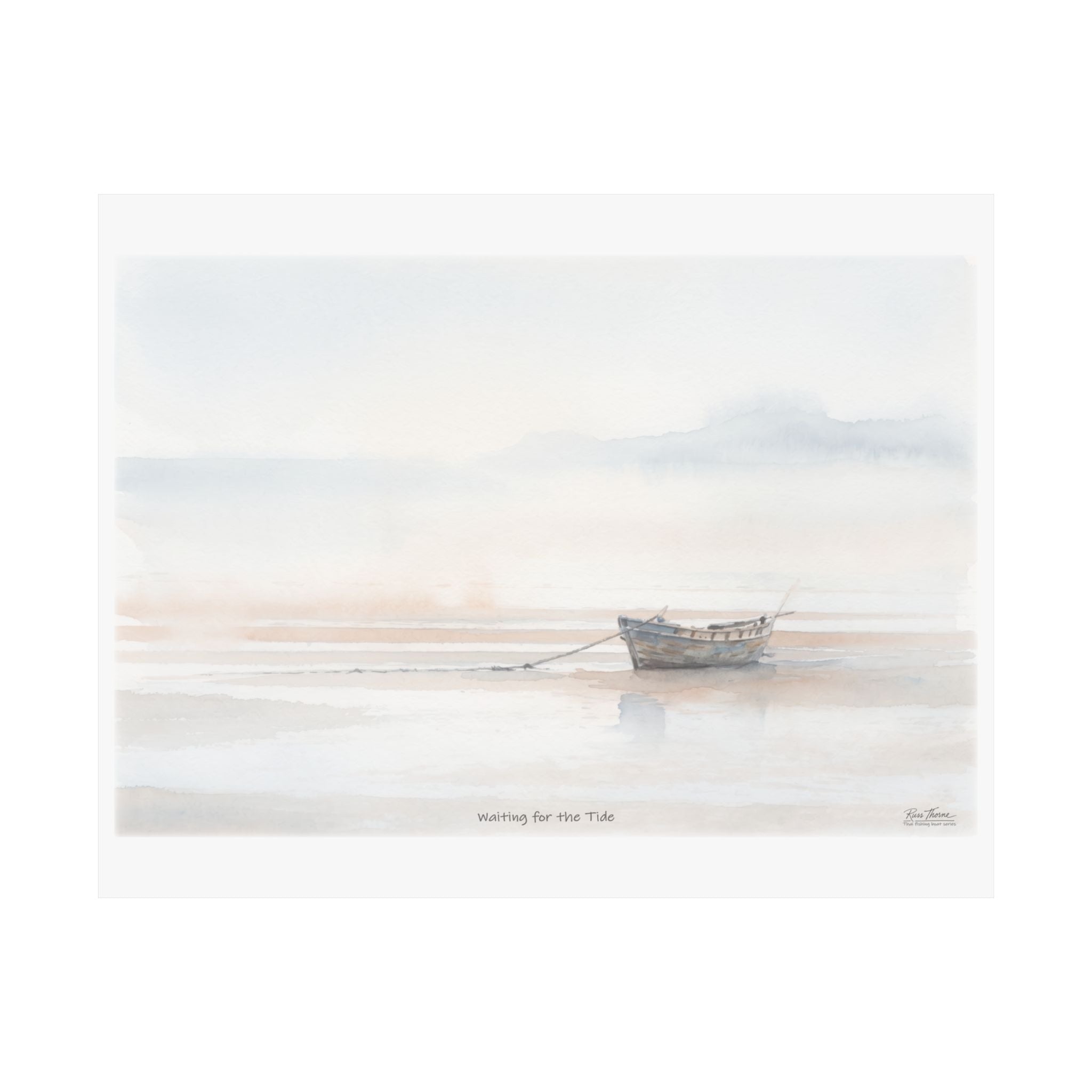Waiting for the Tide – Coastal Watercolor Fishing Boat Art Print