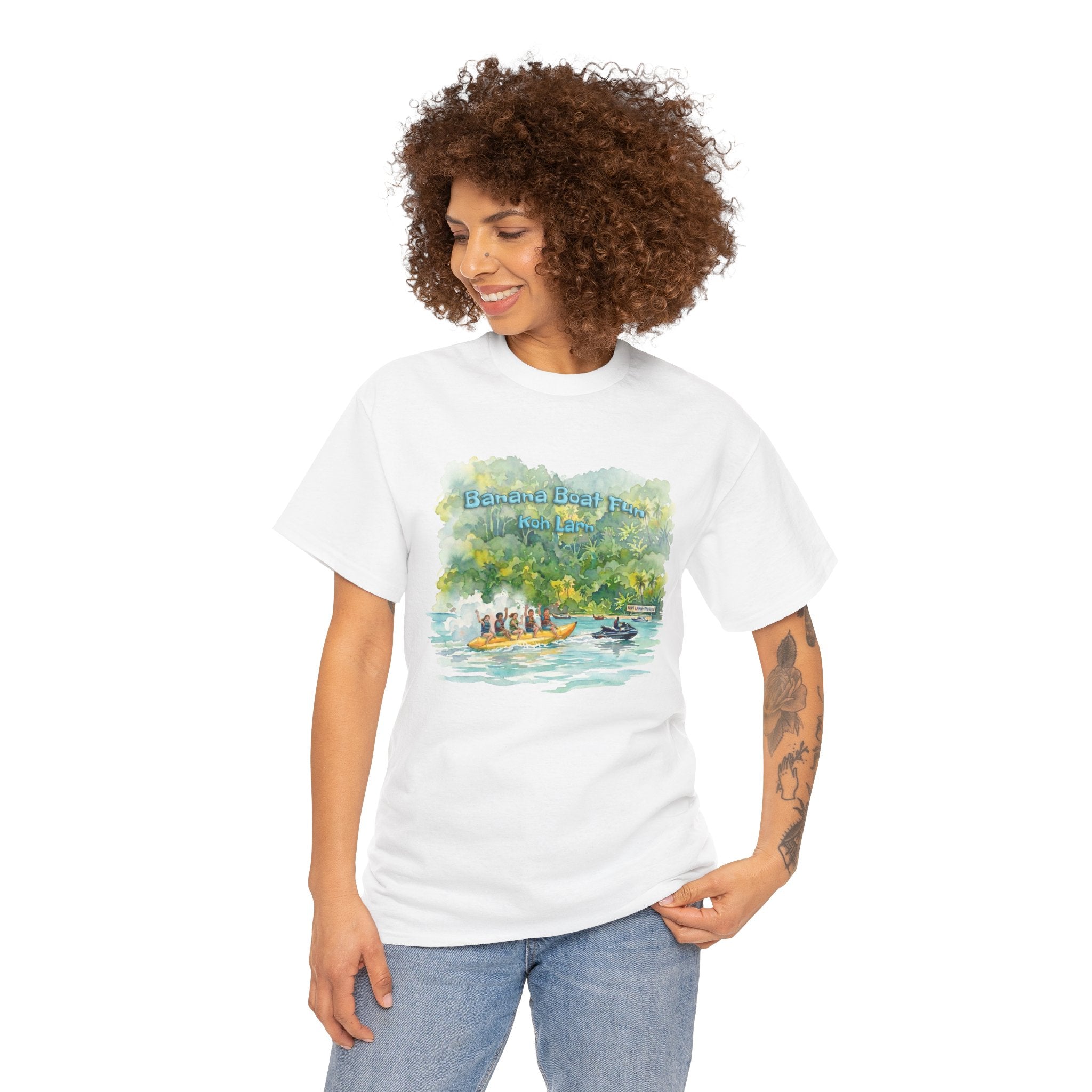 Banana Boat Fun at Koh Larn Pattaya – Premium Watercolor Art T-Shirt