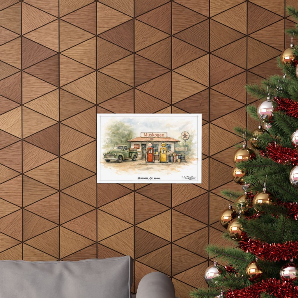 Muskogee Vintage Gas Station Matte Poster — Horizontal Retro Oklahoma Print