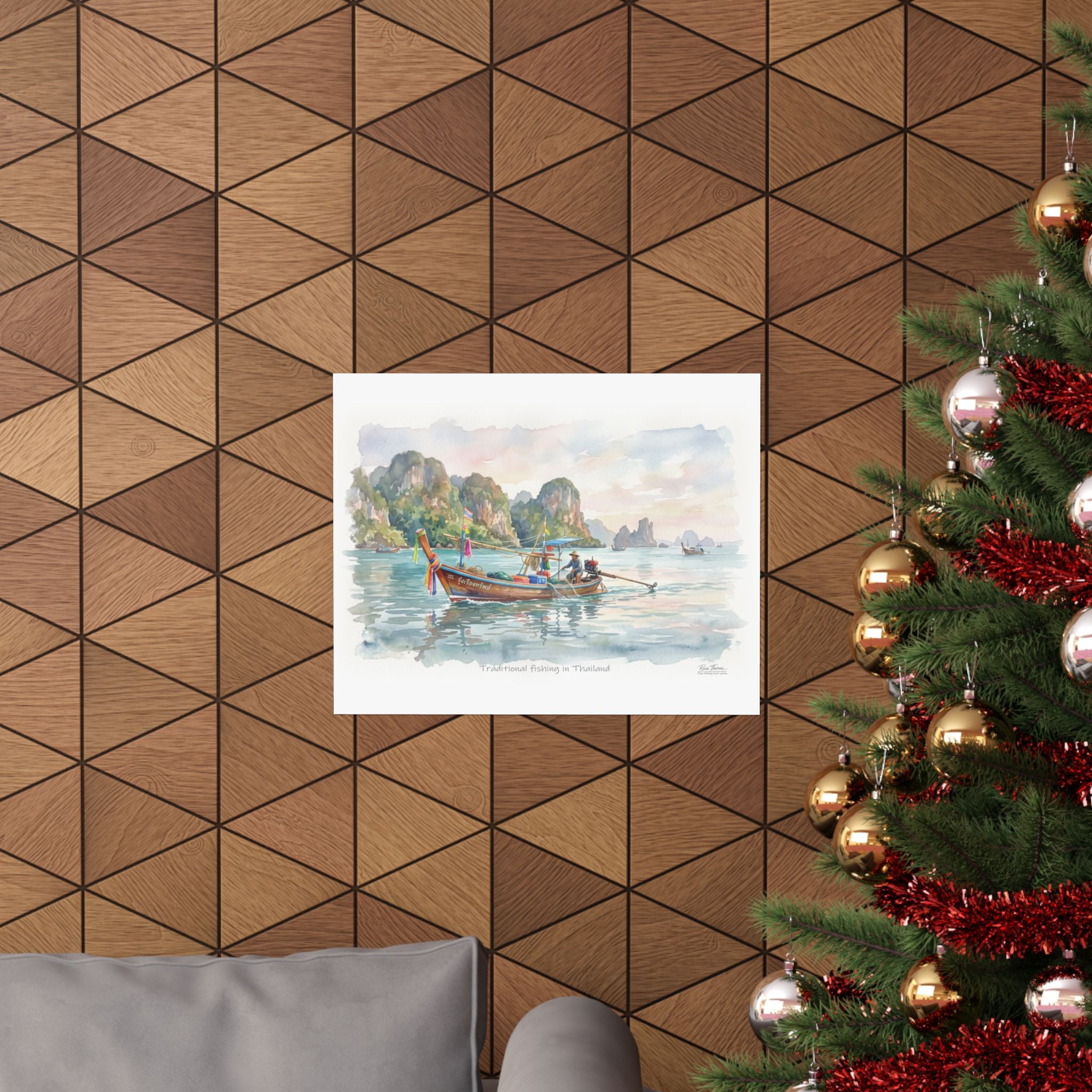 Traditional Thai Longtail Boat – Tropical Fishing Watercolor Art Print