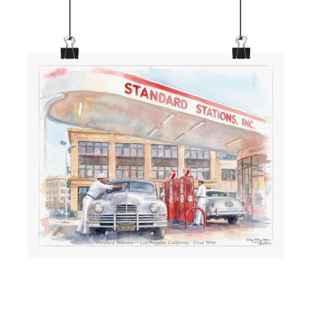 Vintage Gas Station Matte Poster — Standard Service — Los Angeles, 1946