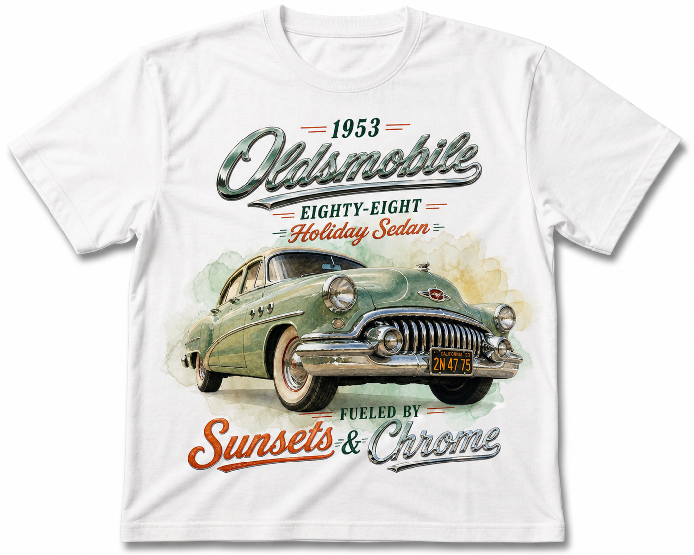 1953 Oldsmobile Eighty-Eight – Holiday Sedan   Sunsets & Chrome Vintage Car T-Shirt