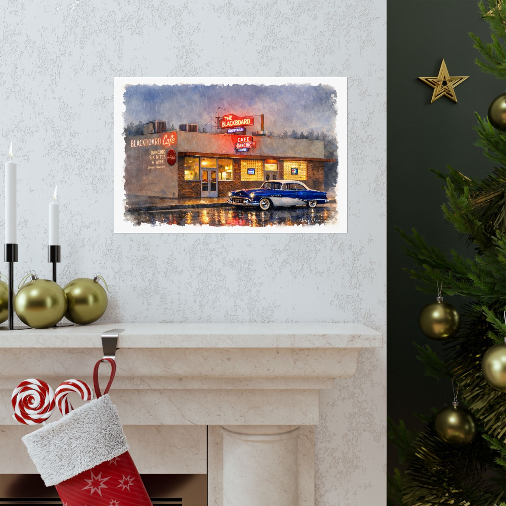 Retro Diner Poster — 'Blackboard Bar and Cafe'  Bakersfield, Ca. Matte Horizontal Wall Art