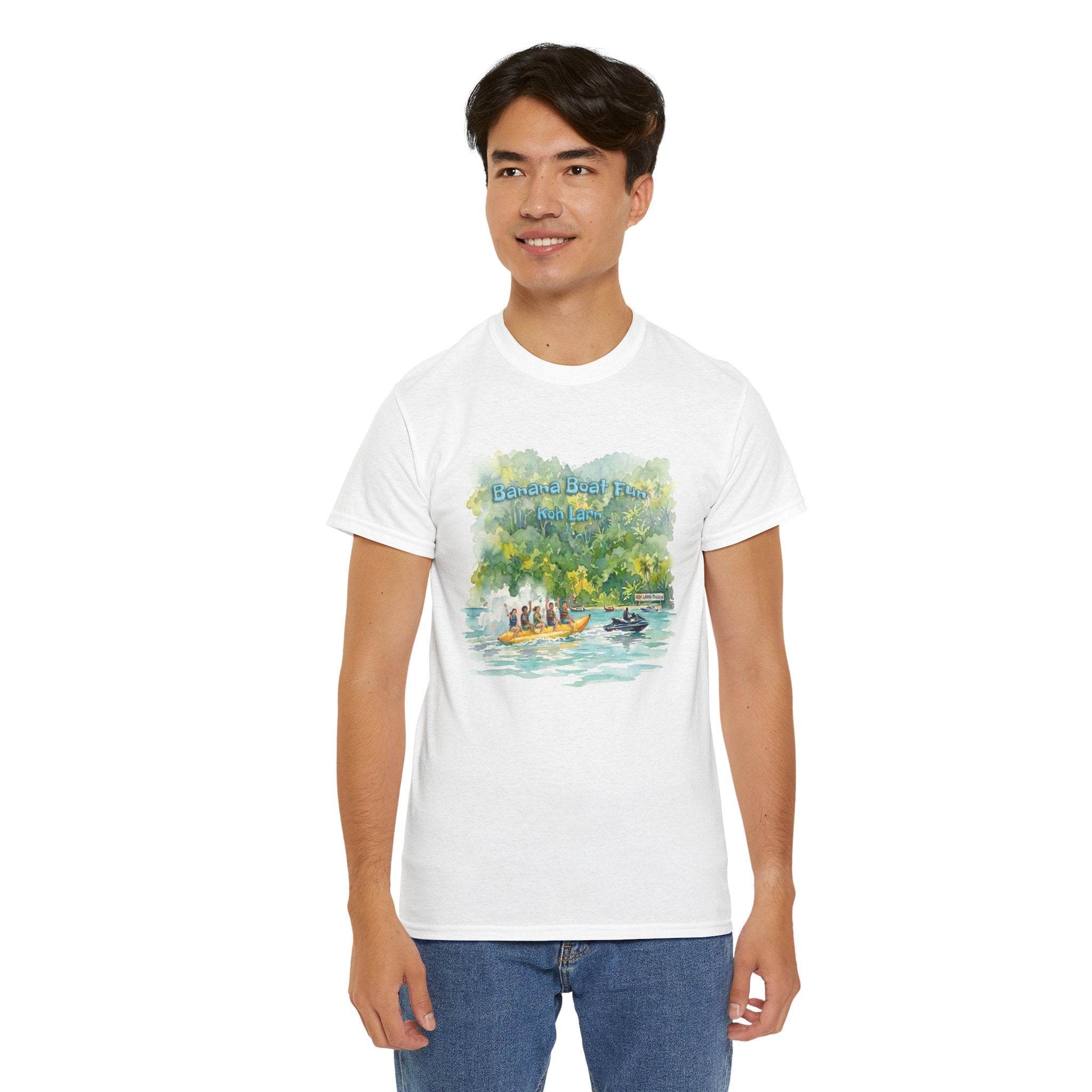 Banana Boat Fun at Koh Larn Pattaya – Premium Watercolor Art T-Shirt