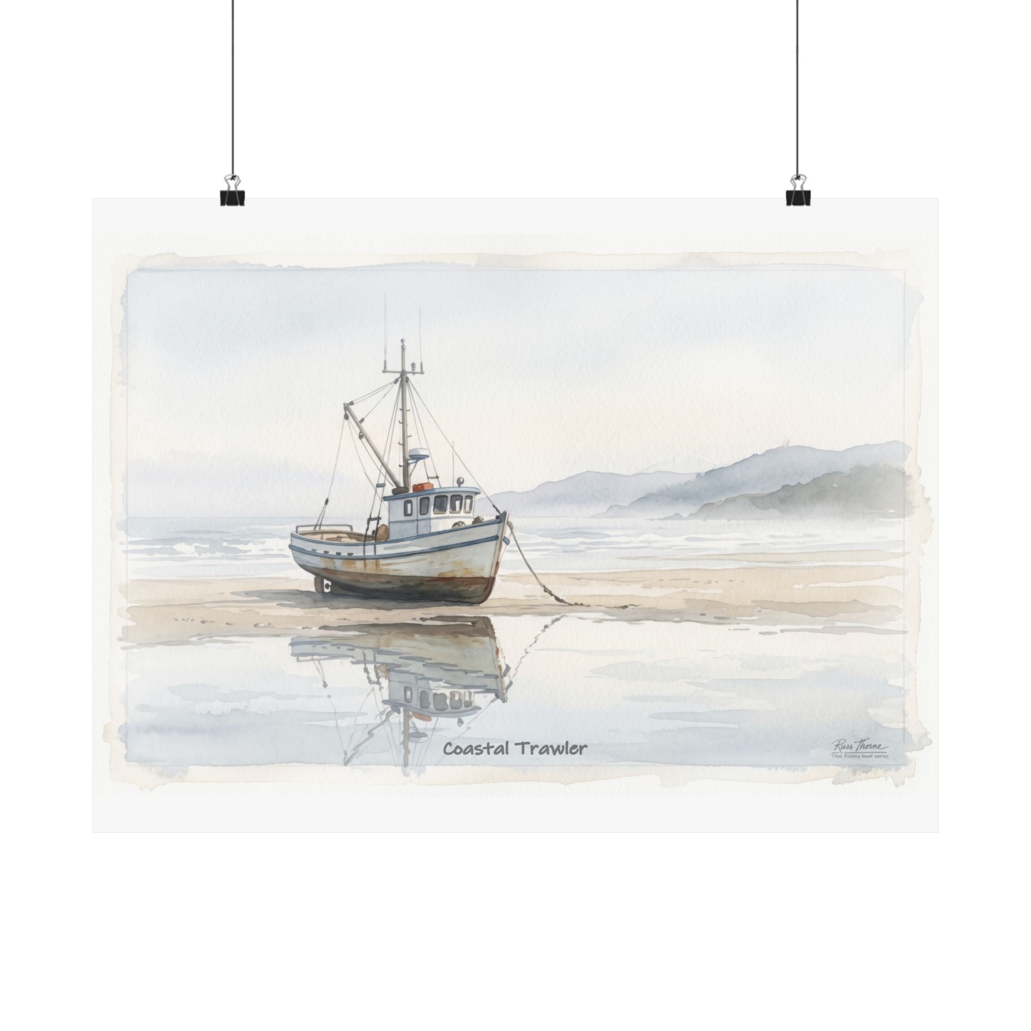 Coastal Trawler – Quiet Harbor Watercolor Art Print