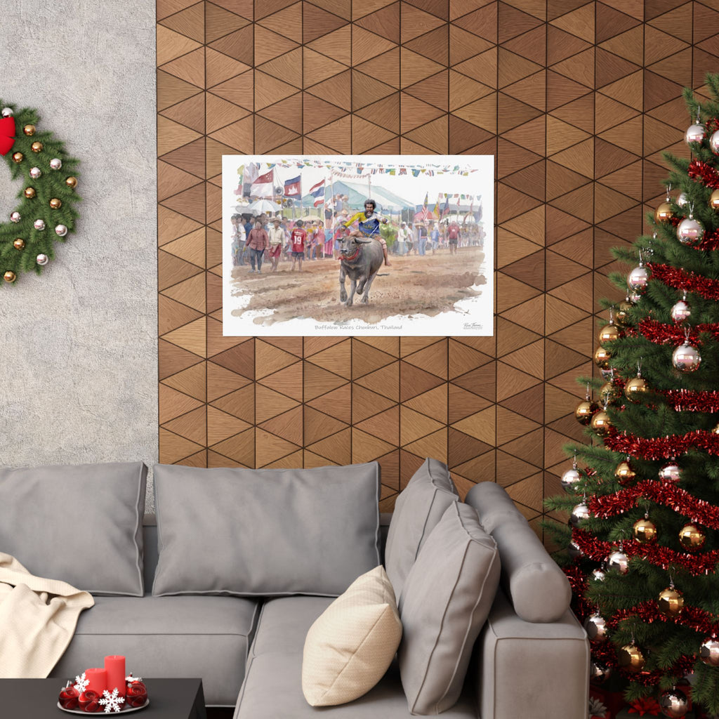 Buffalo Races of Chonburi – Thailand Watercolor Print