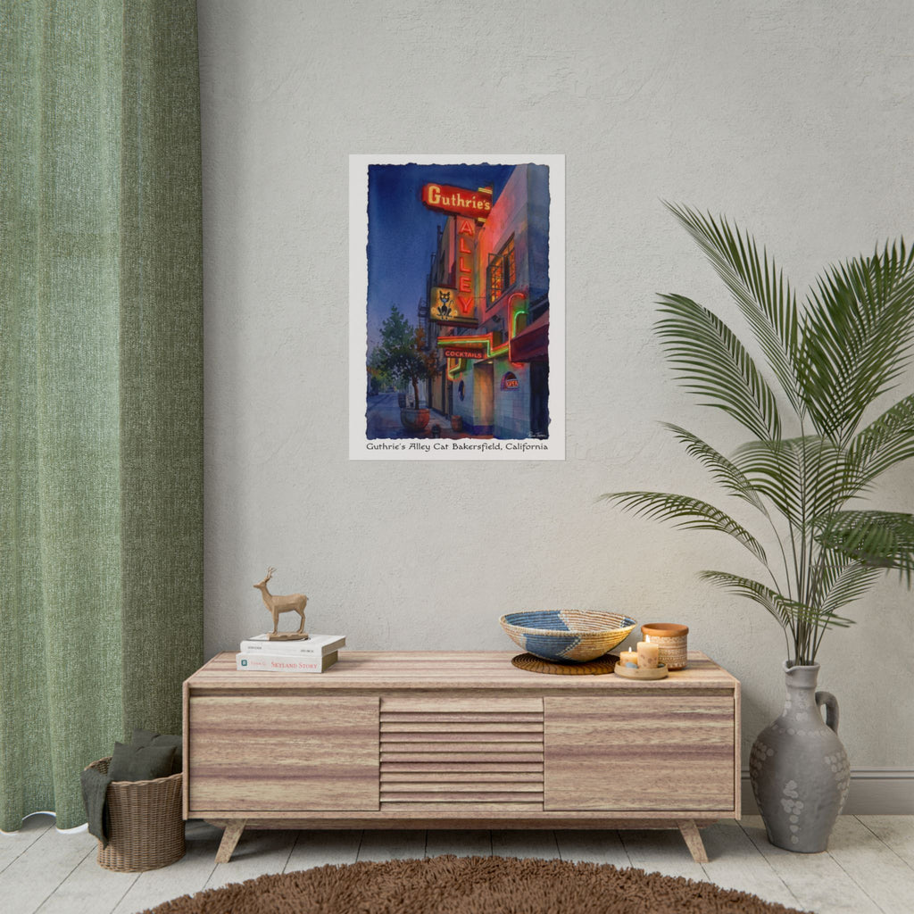 Neon & Nostalgia: The Guthrie’s Alley Cat Watercolor Print Evening Time