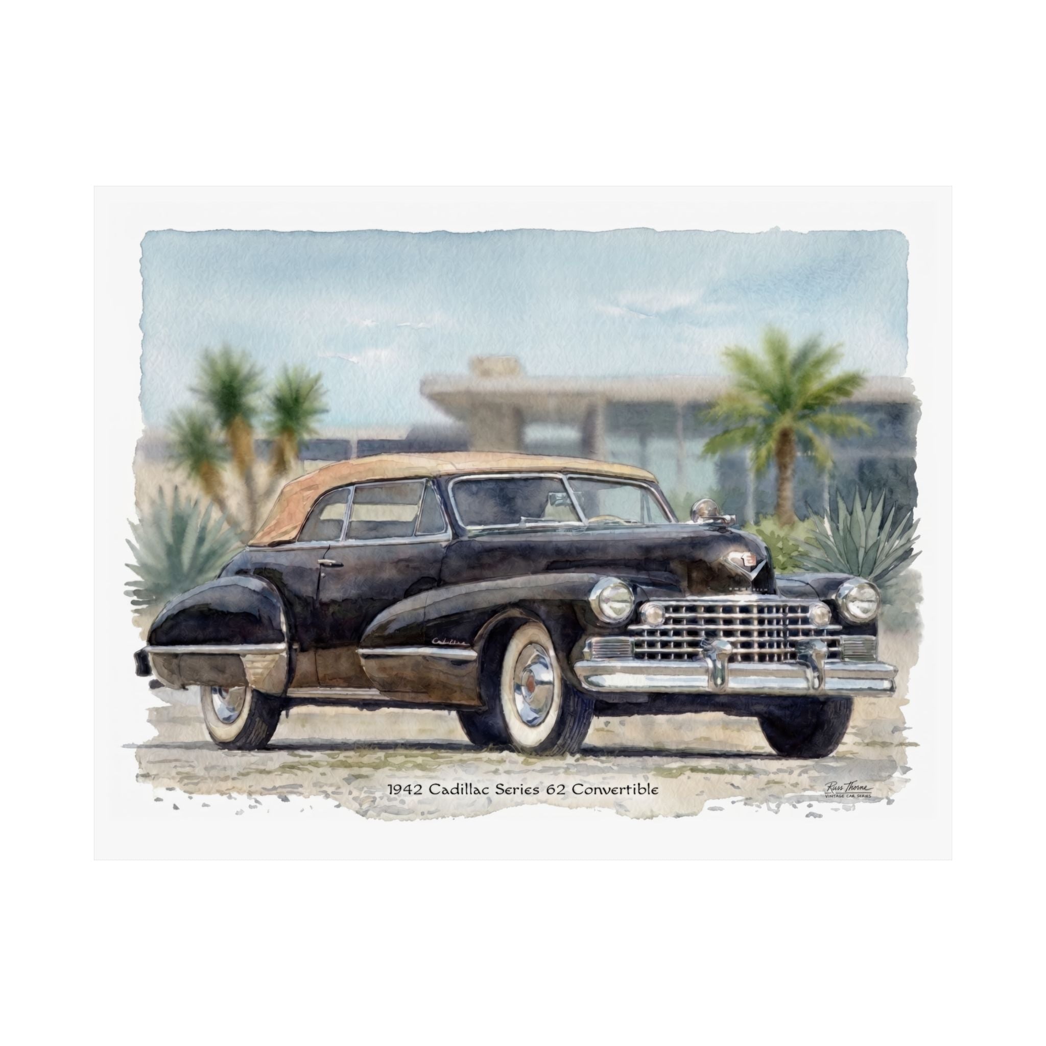 1942 Cadillac Series 62 Convertible – Classic American Luxury Watercolor