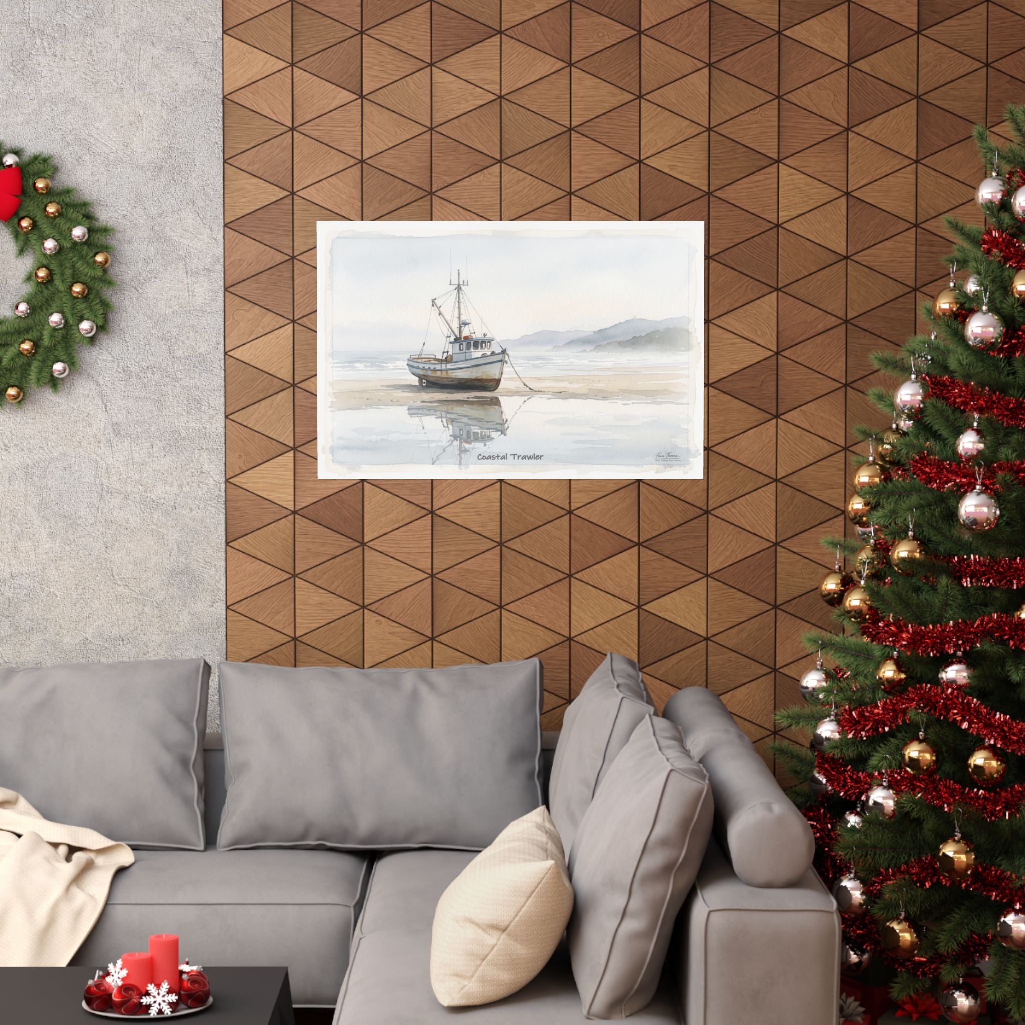 Coastal Trawler – Quiet Harbor Watercolor Art Print