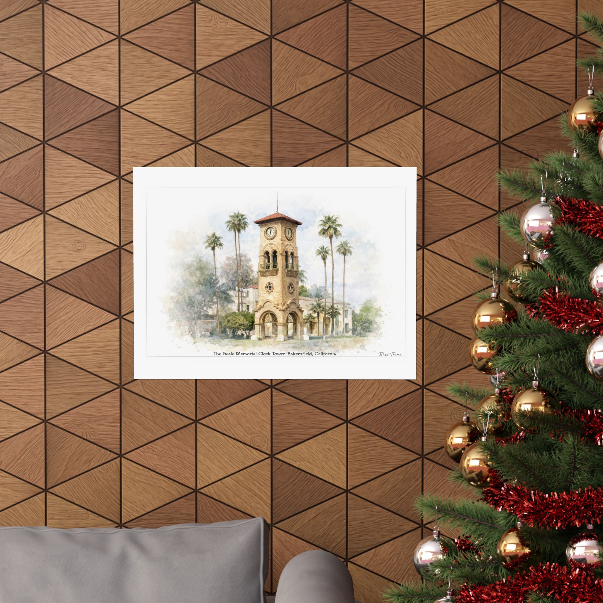 Timeless Sentinel of Bakersfield – Beale Memorial Clock Tower Watercolor