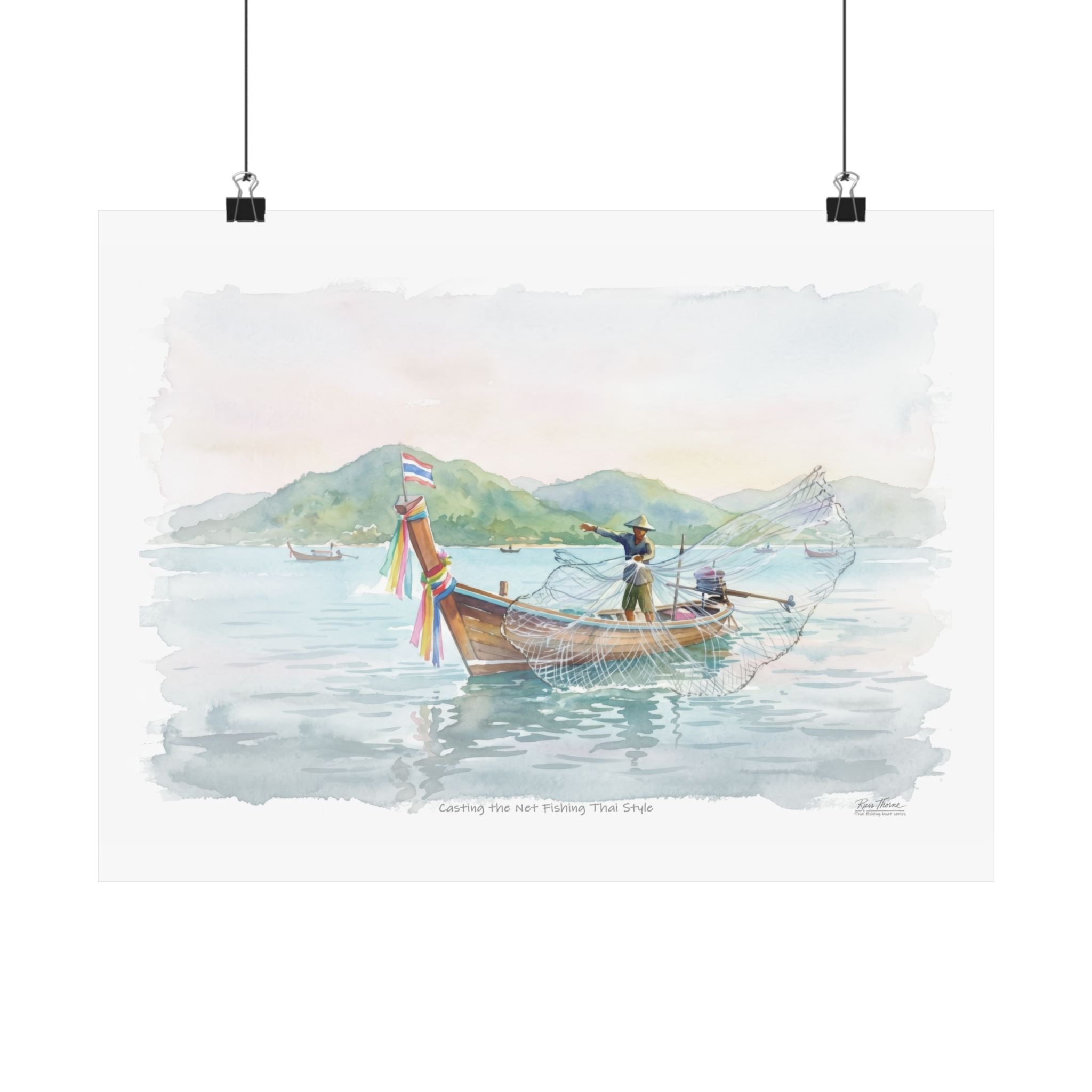 Casting the Net – Traditional Thai Fishing Watercolor Art Print
